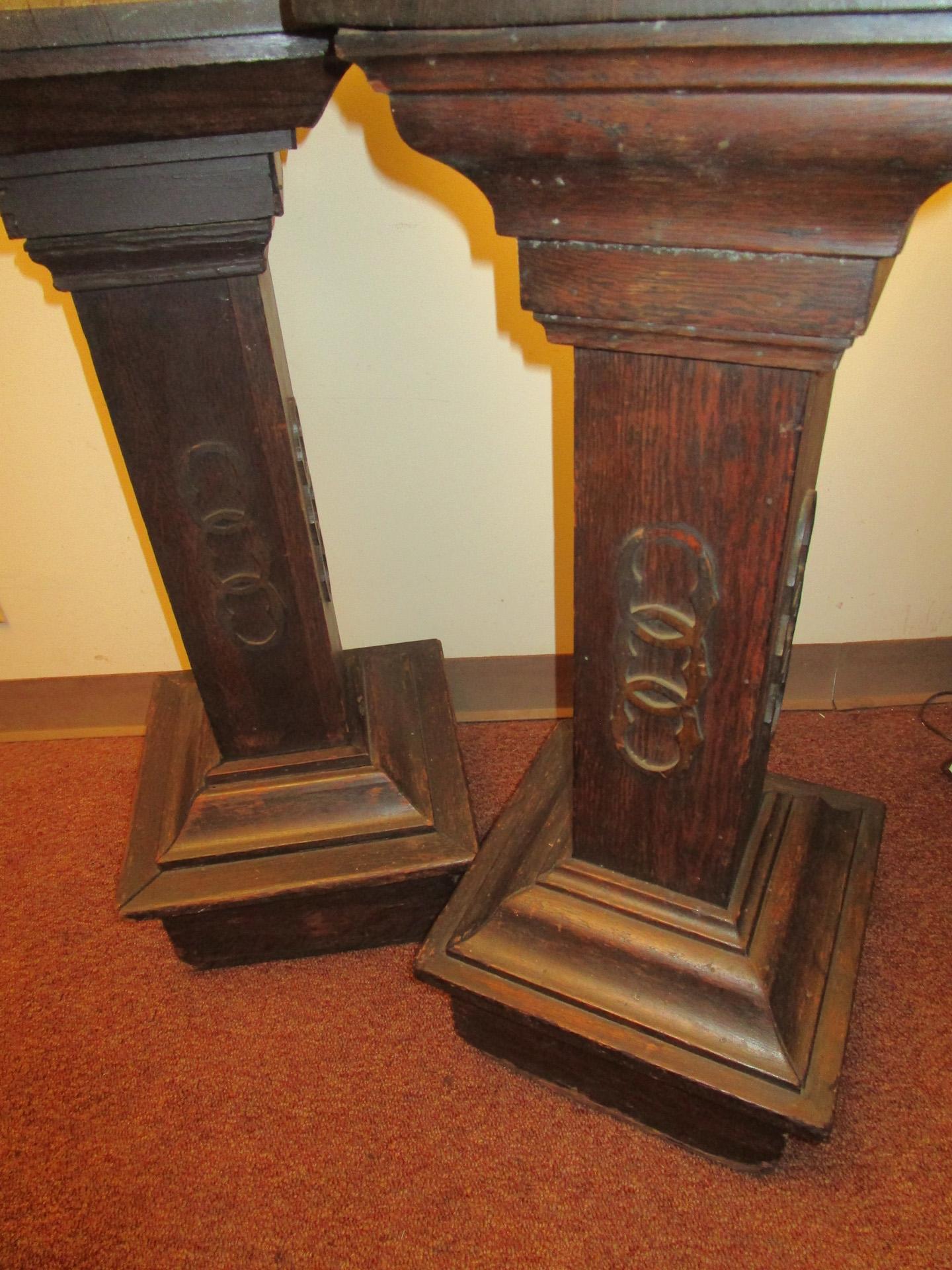 Odd Fellows Wooden Pedestal Pair 19th c 1