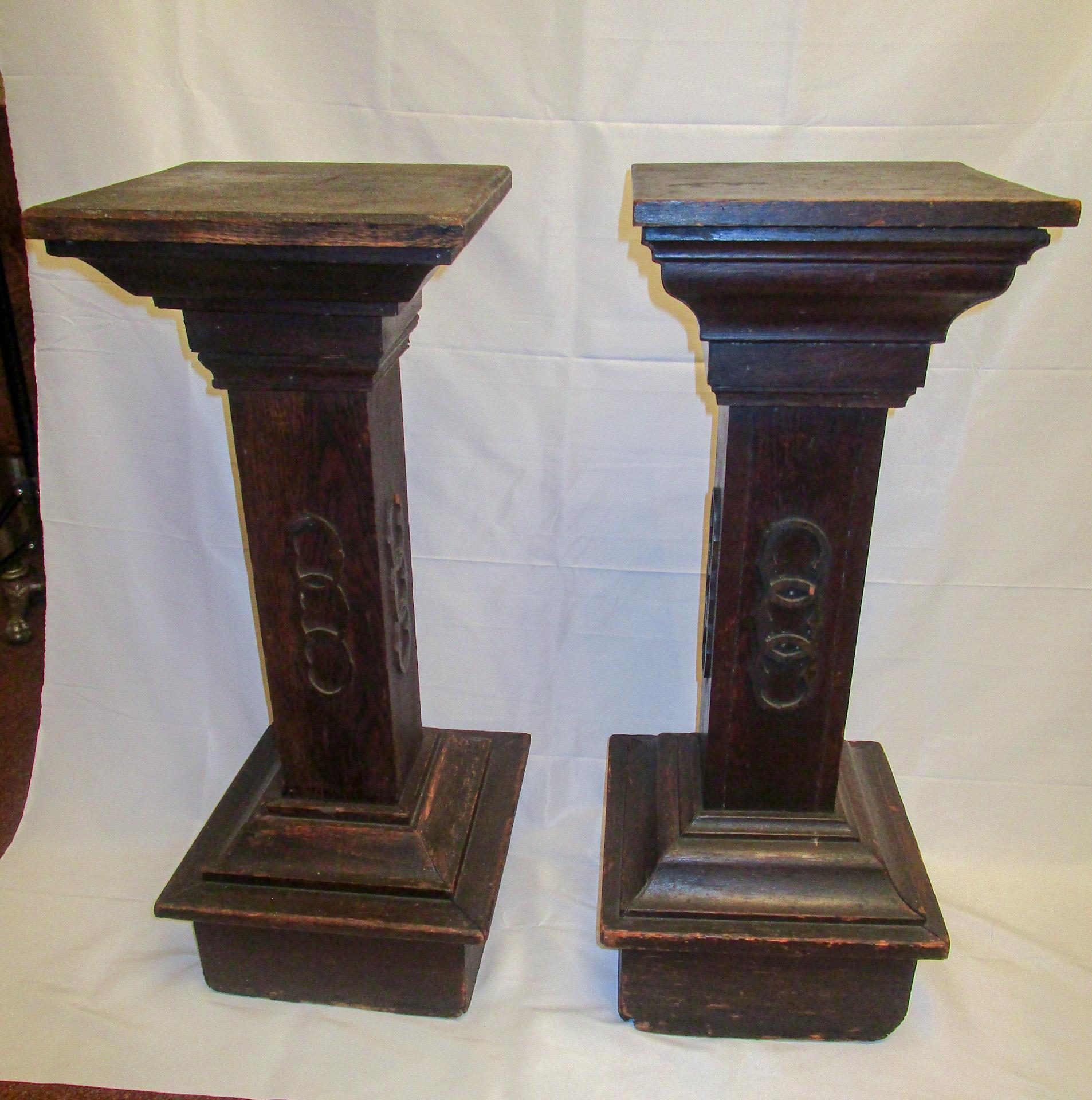 Odd Fellows Wooden Pedestal Pair 19th c For Sale 2