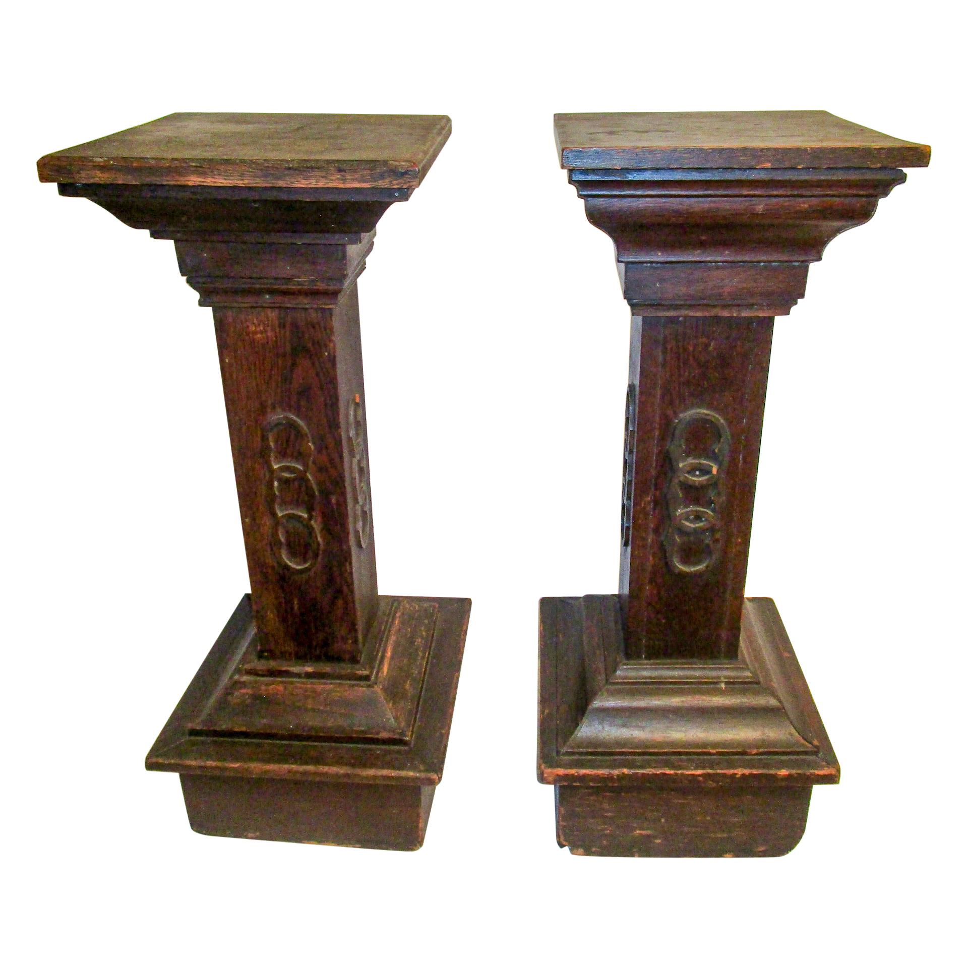Odd Fellows Wooden Pedestal Pair 19th c