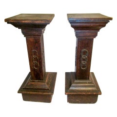 Antique Odd Fellows Wooden Pedestal Pair 19th c