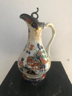 19th Century Masons Stoneware and Pewter Jug Pitcher