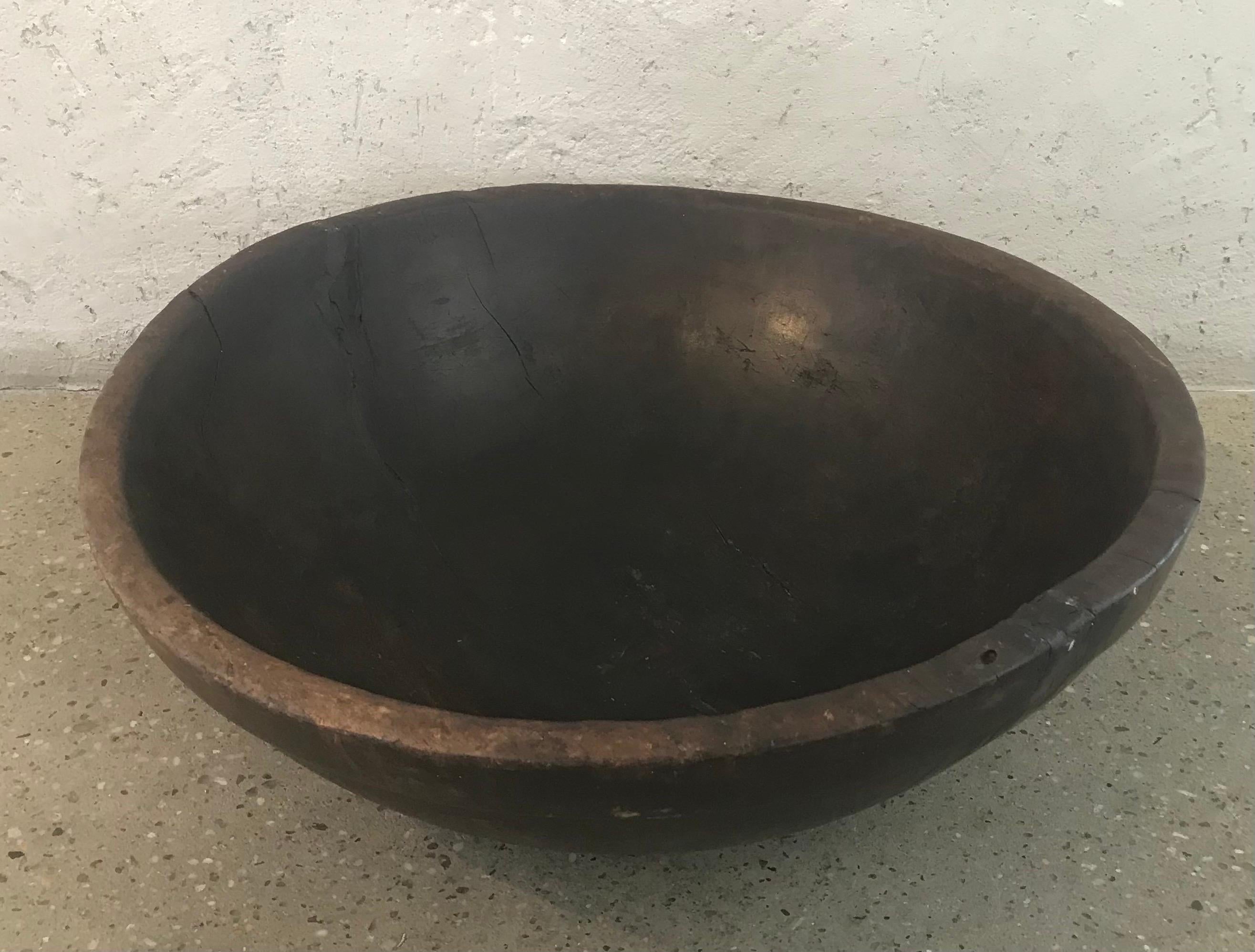 Fruitwood 19th Century Massive Wooden Bowl / AMERICANA For Sale