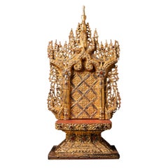 Obra Maestra del Siglo XIX, Antiguo Trono Birmano de Madera Estilo Mandalay