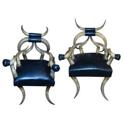 19th Century Matched Pair Massive Steer Horn Chairs