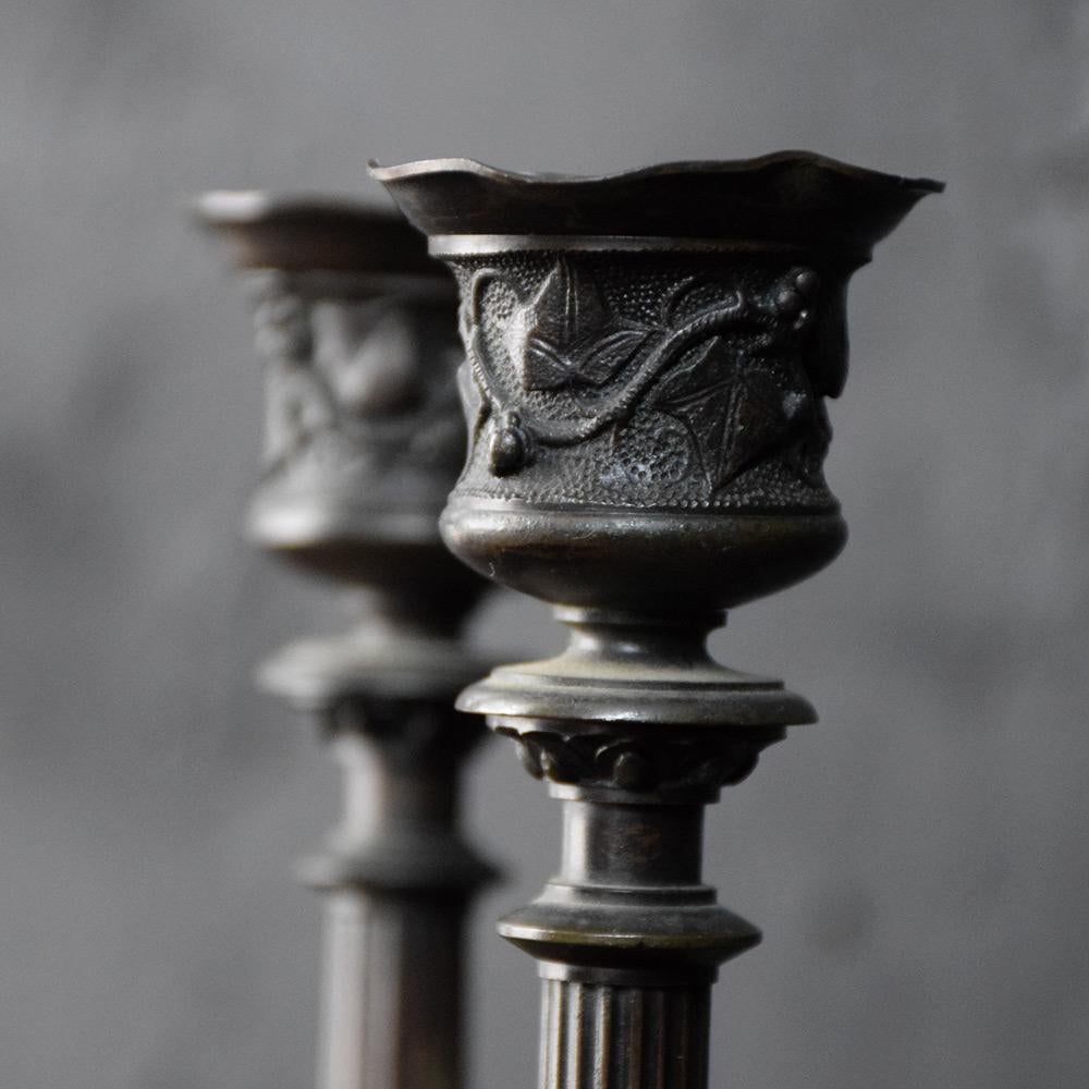 19th Century Matched Pair of Bronze Candle Sticks 4