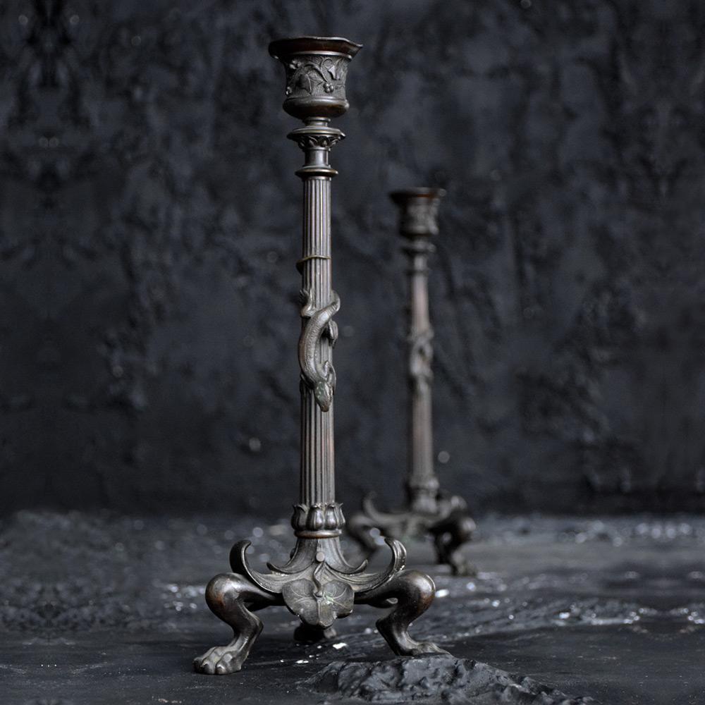 Hand-Crafted 19th Century Matched Pair of Bronze Candle Sticks