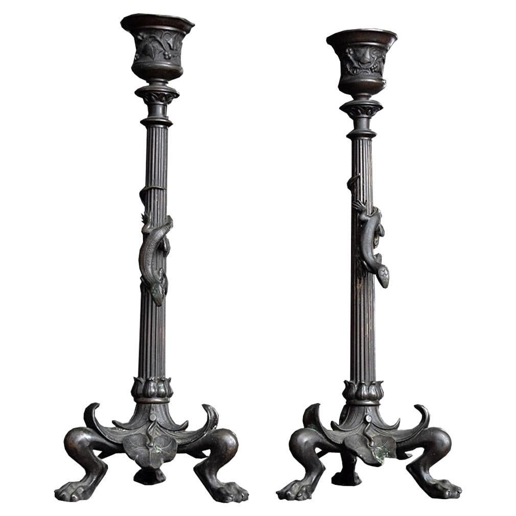 19th Century Matched Pair of Bronze Candle Sticks
