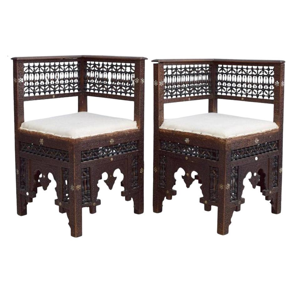 19th Century Matched Pair of Moorish Syrian Hand-Crafted Chairs For Sale
