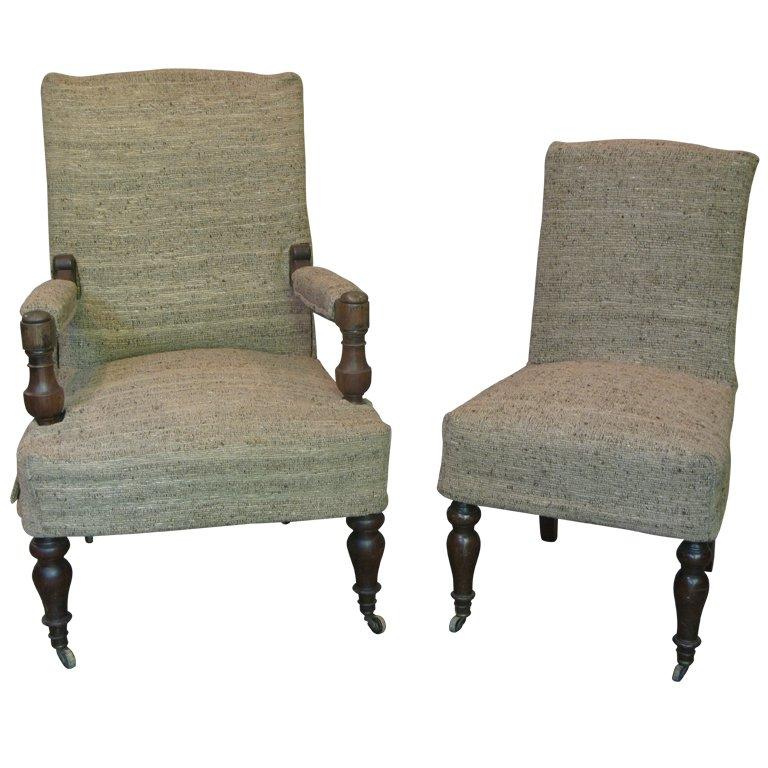 19th Century Matching Chair and Armchair For Sale