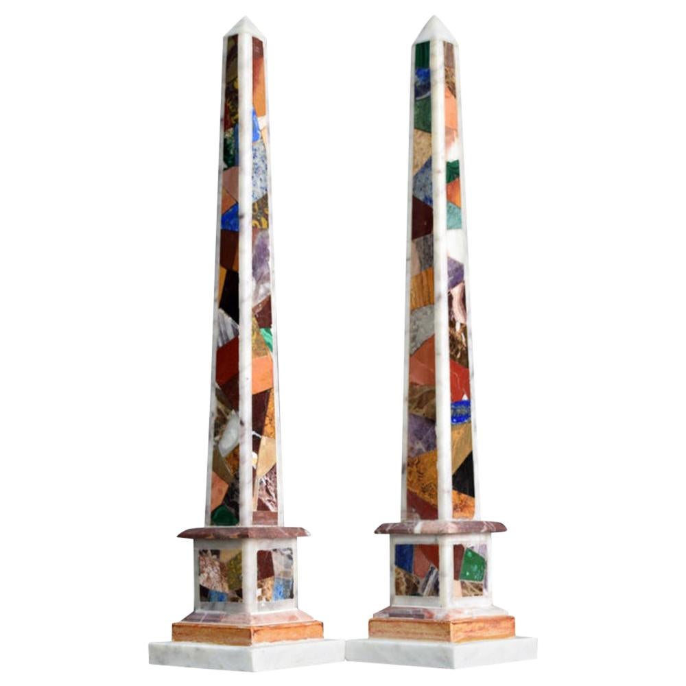 19th Century Matching Pair of Grand Tour Marble Specimen Obelisks
