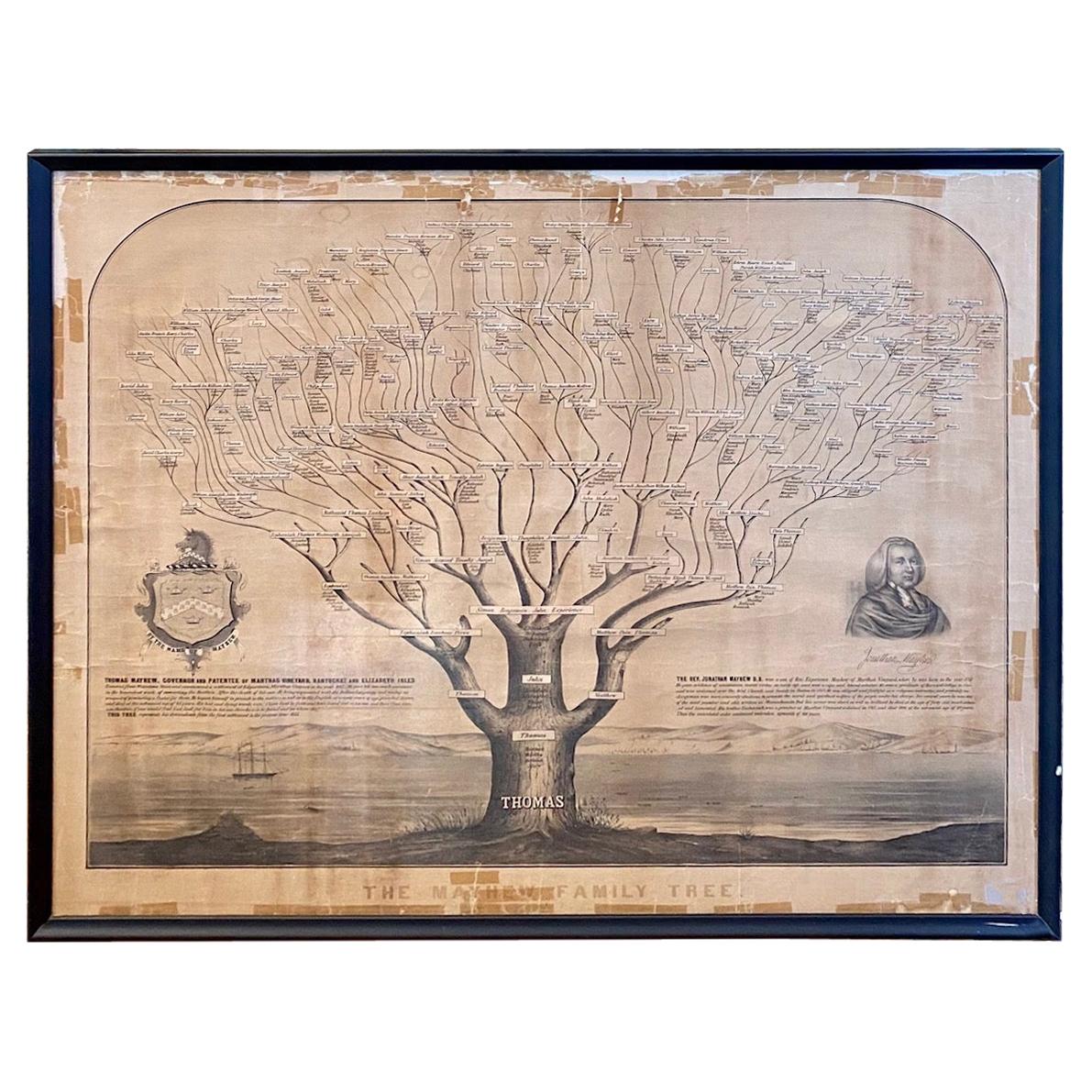 19th Century Mayhew Family Tree from Nantucket and Martha's Vineyard from 1855 For Sale