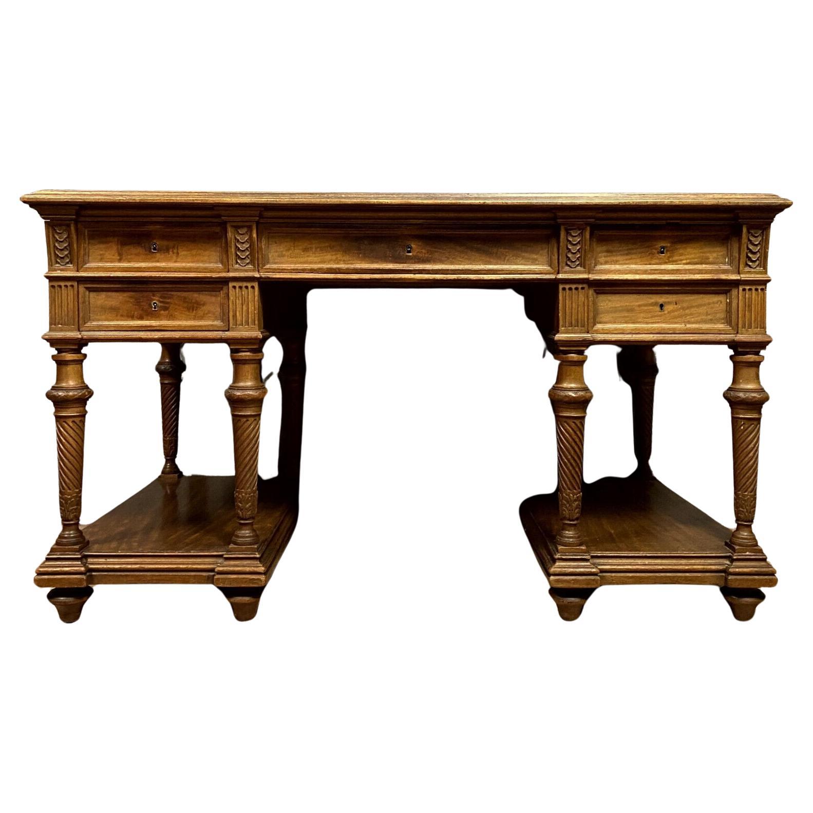 19th Century Mazarin Style Center Desk with Drawers in Walnut -1X54
