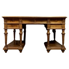 Used 19th Century Mazarin Style Center Desk with Drawers in Walnut -1X54