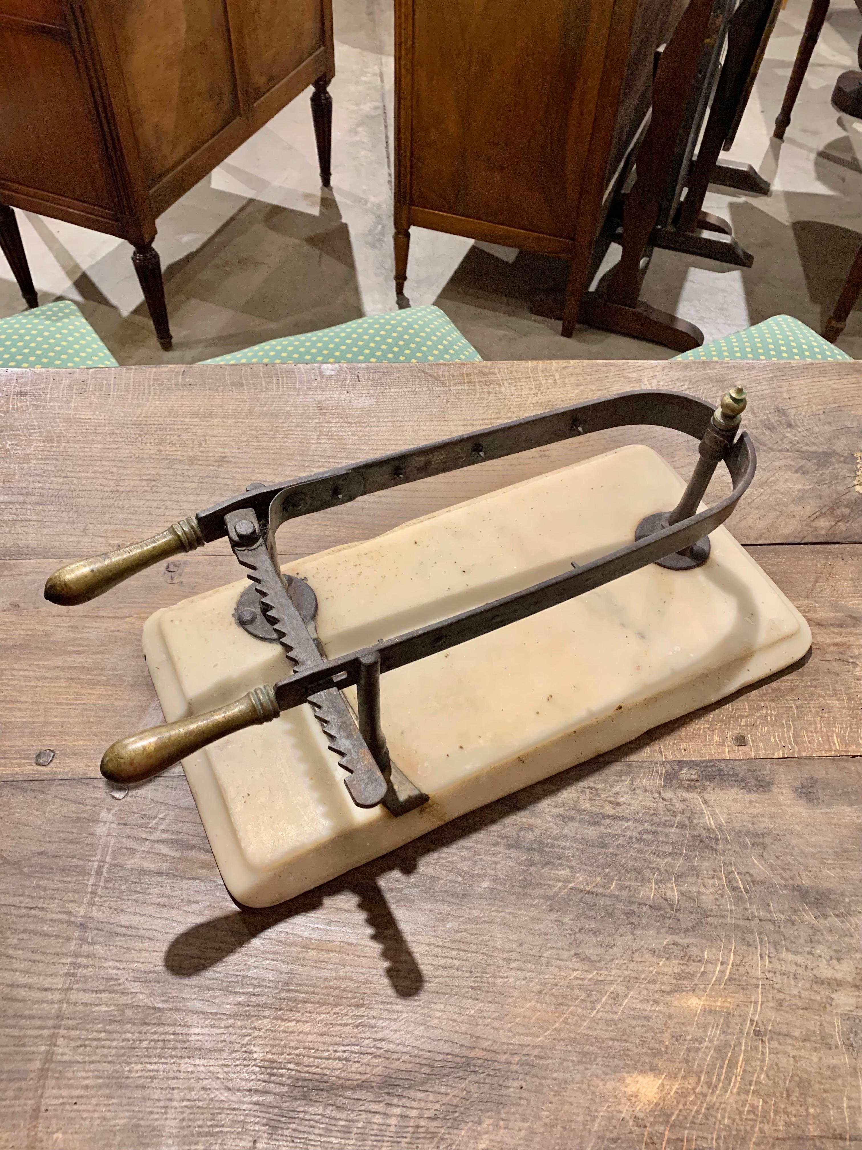 Brass 19th Century Meat Holder on Marble Slab For Sale