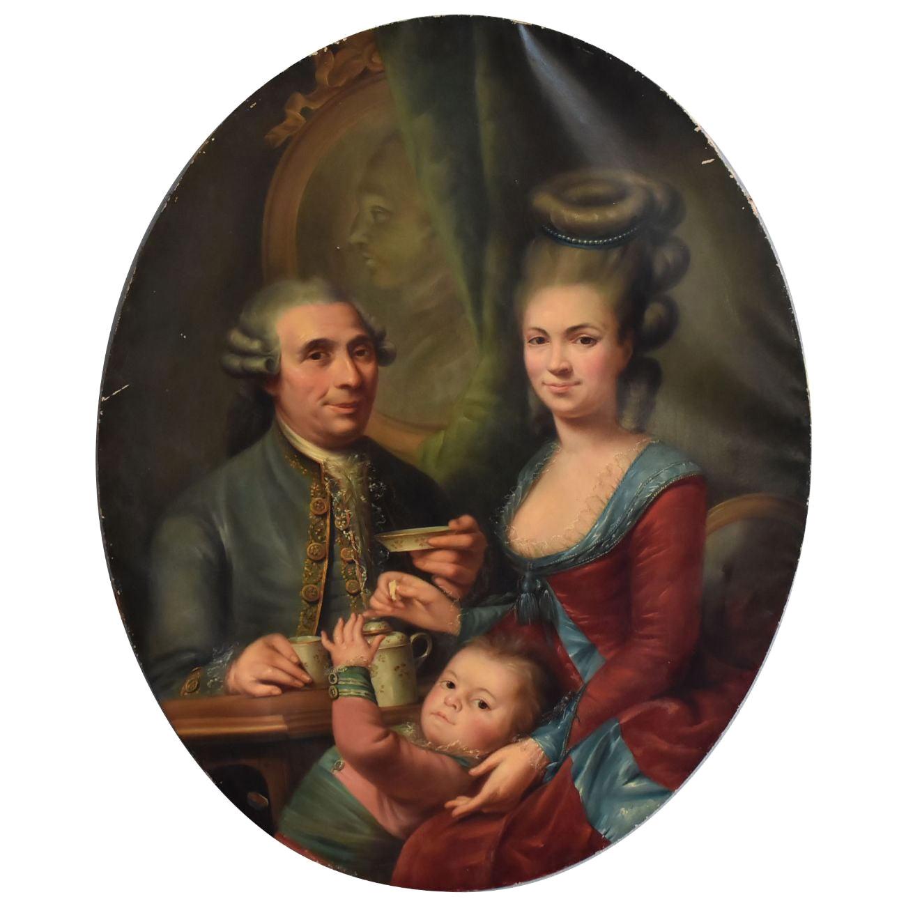 peinture en médaillon du 19ème siècle Portrait de famille