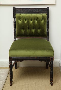 19th Century Medieval Green Velvet Chair