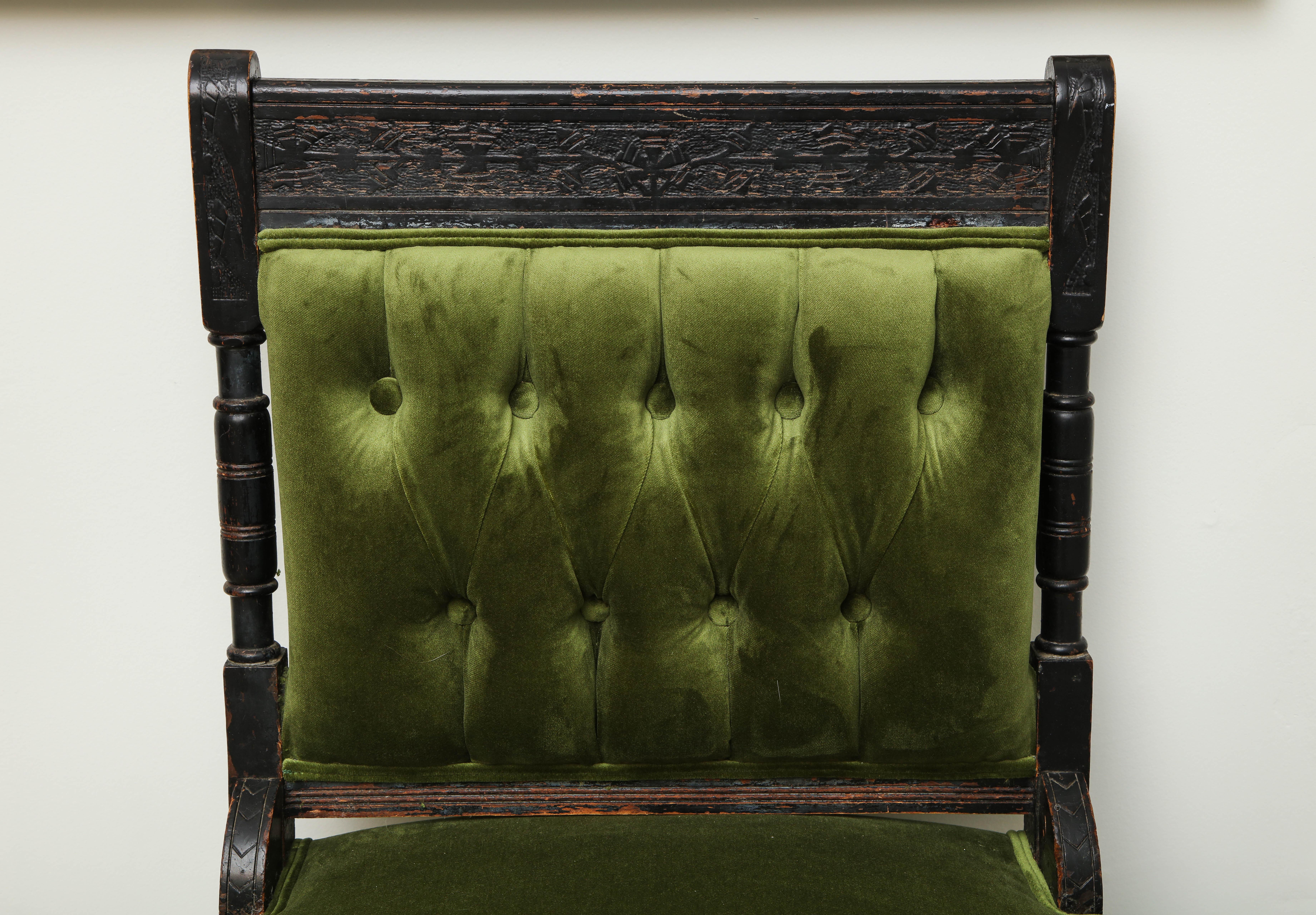 18th Century and Earlier 19th Century Medieval Green Velvet Chair For Sale