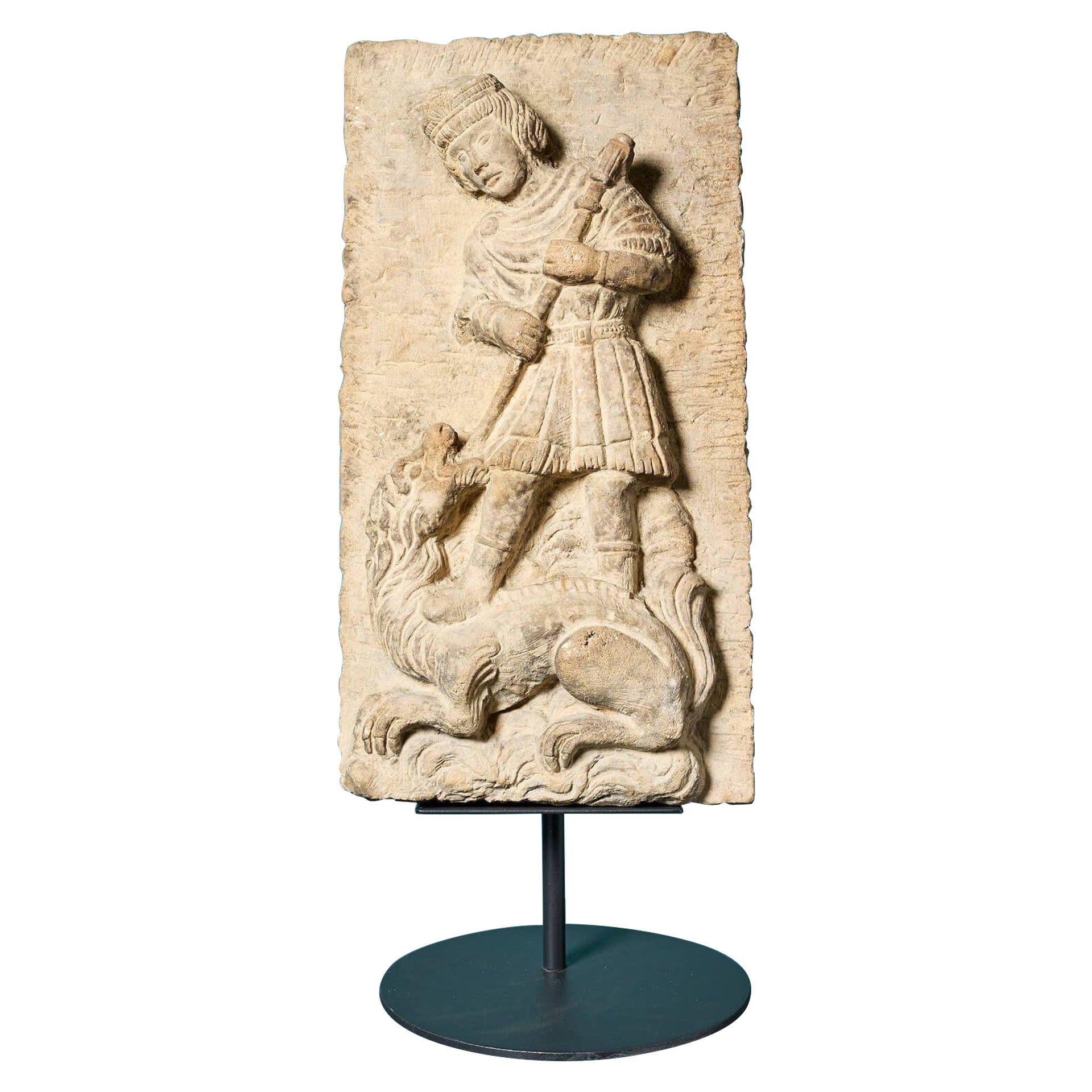 19th Century Medieval Style Terracotta Plaque on Stand For Sale