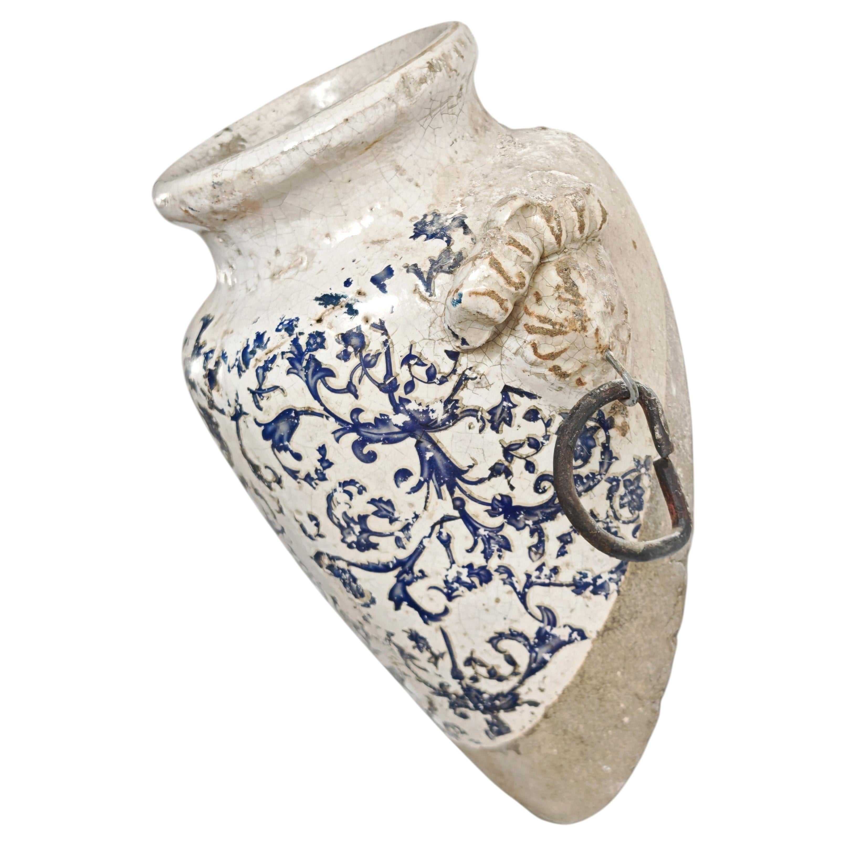 19th Century Mediterranean Glazed Earthenware Wall Vessel, Italy For Sale
