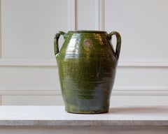 19th Century Mediterranean Green-Glazed Terracotta Jar with Twin Handles