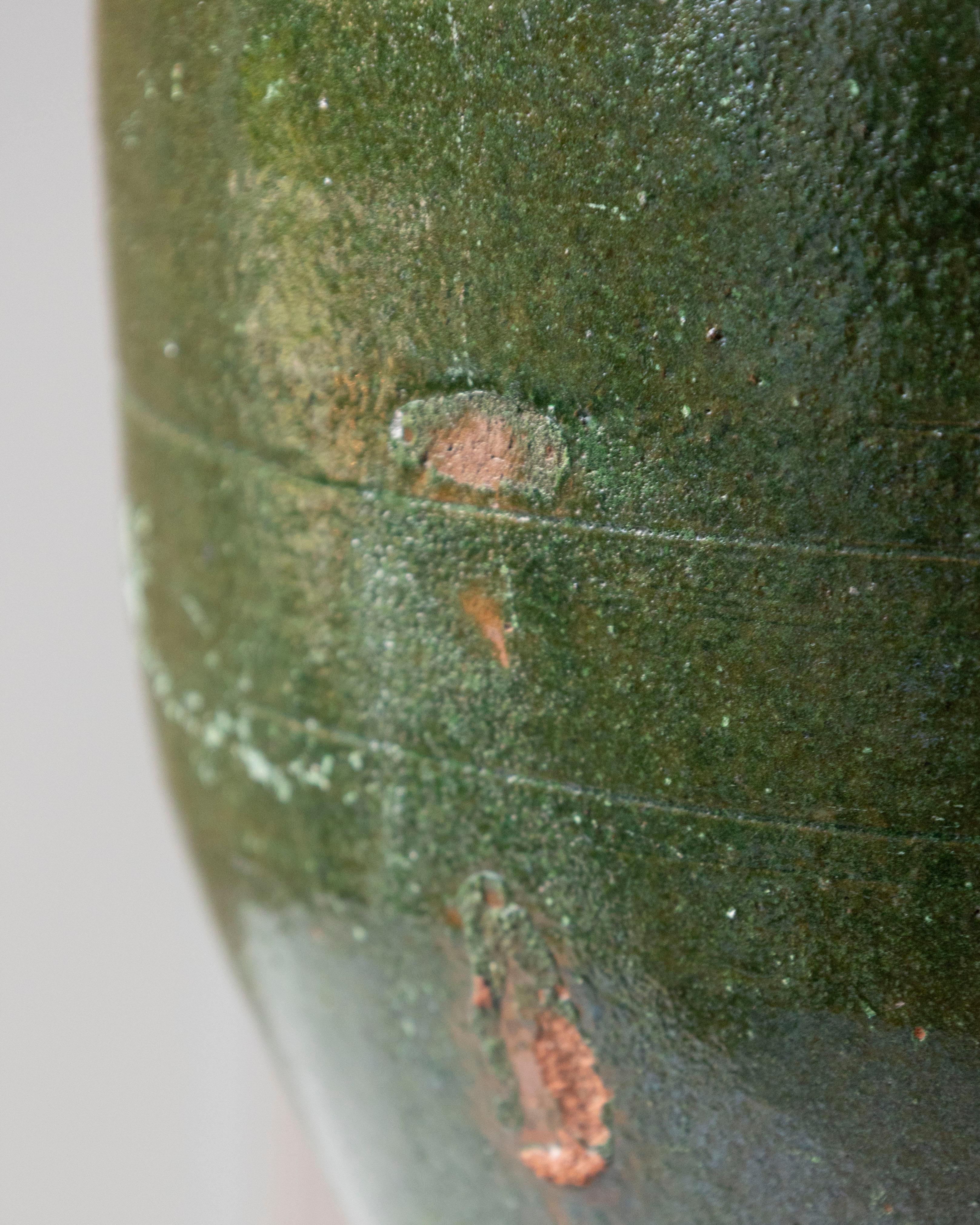 19th Century Mediterranean Olive Green Terracotta Jar with Double Handles For Sale 6