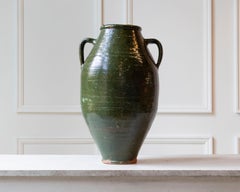 19th Century Mediterranean Olive Green Terracotta Jar with Double Handles