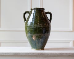 19th Century Mediterranean Olive Green Terracotta Jar with Double Handles