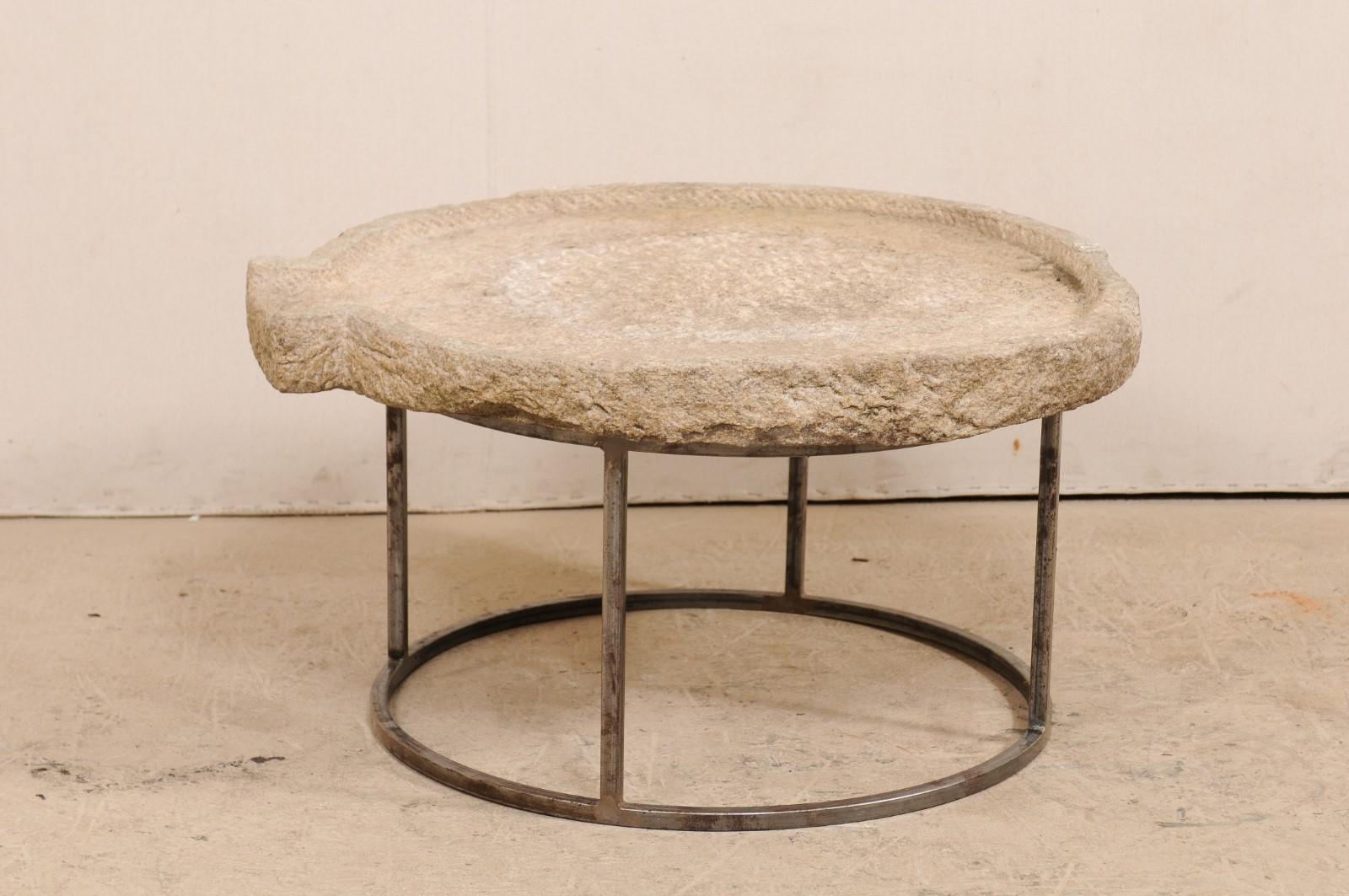 Rustic 19th Century Mediterranean Stone Olive Oil Trough Table on Custom Base