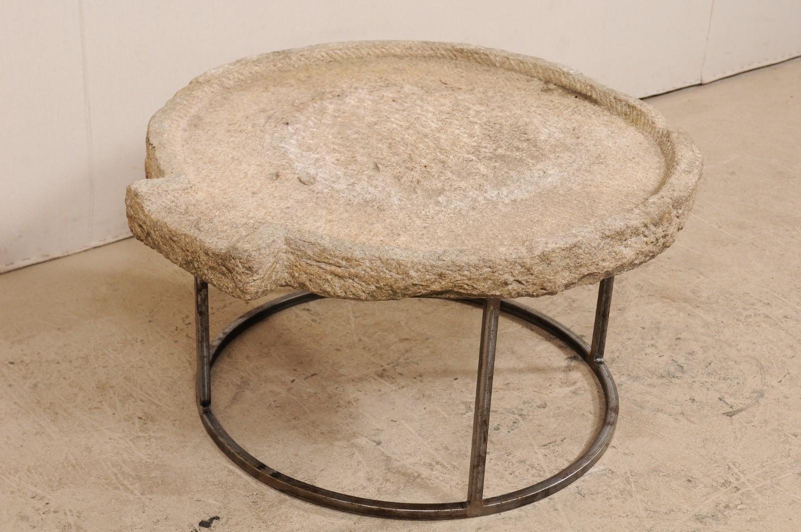 European 19th Century Mediterranean Stone Olive Oil Trough Table on Custom Base