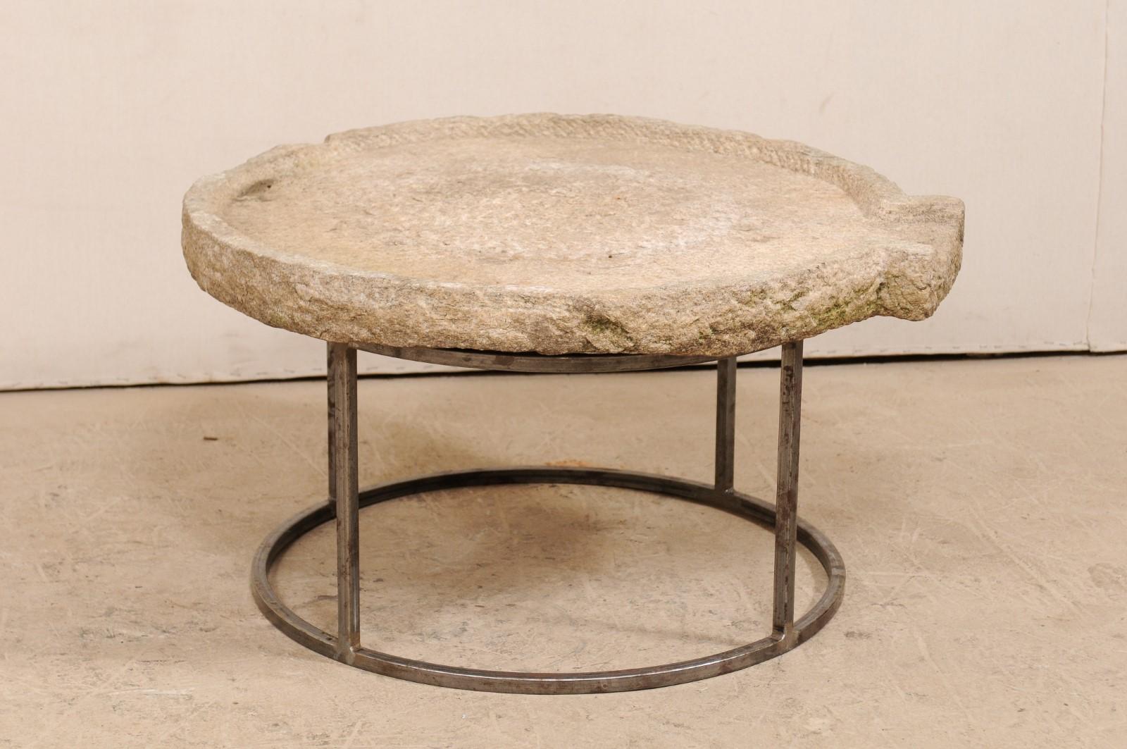 Hand-Carved 19th Century Mediterranean Stone Olive Oil Trough Table on Custom Base