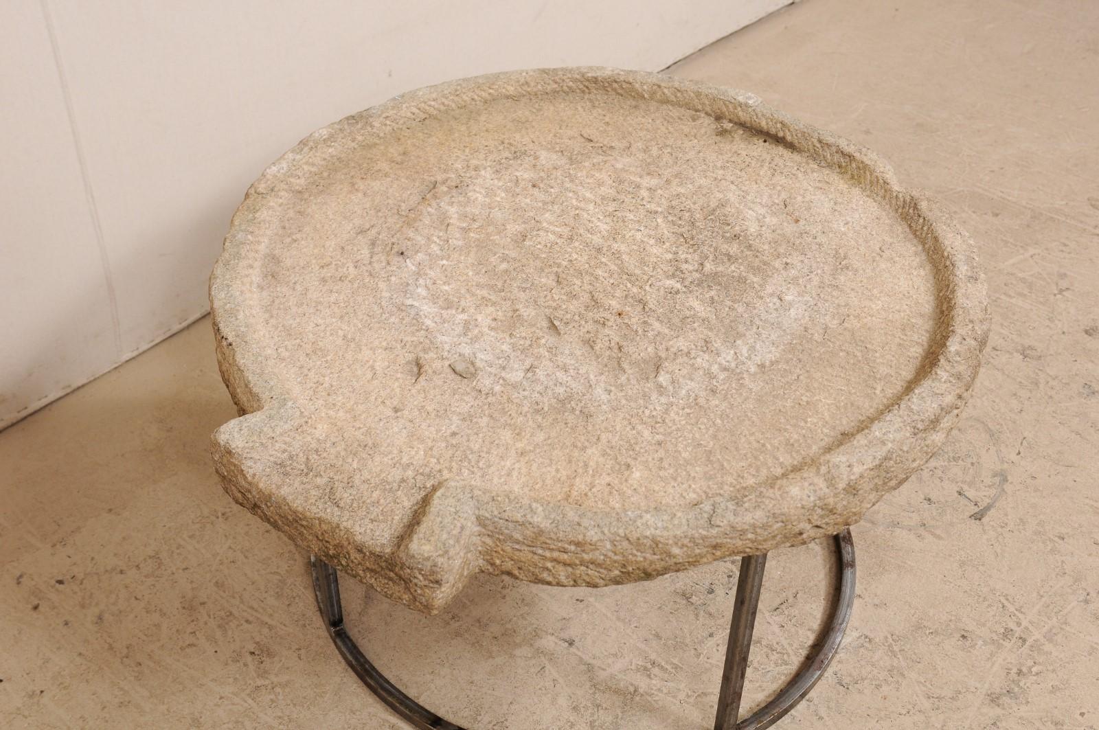 19th Century Mediterranean Stone Olive Oil Trough Table on Custom Base 2