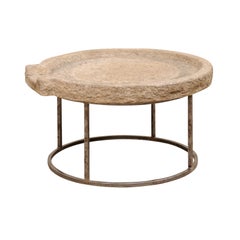 19th Century Mediterranean Stone Olive Press Custom Coffee Table