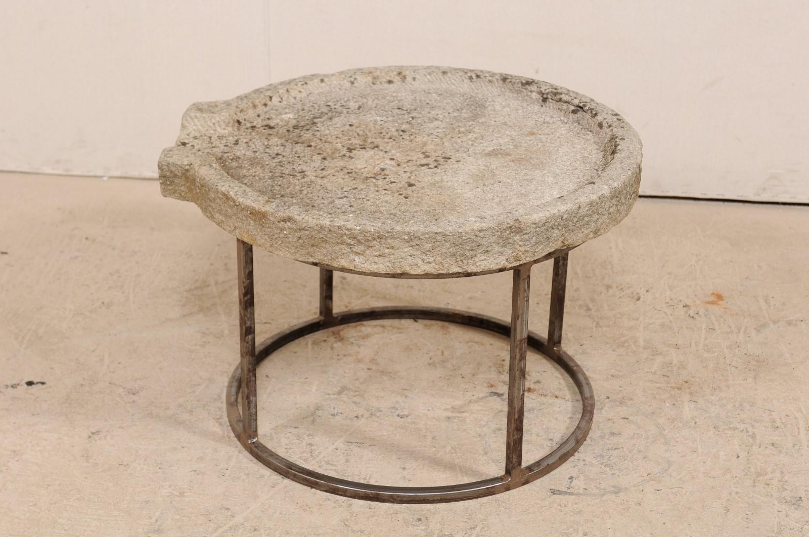 European 19th Century Mediterranean Stone Trough Coffee Table on Custom Base