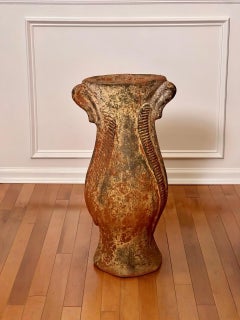 19th Century Mediterranean Studio Terracotta Floor Vase with Stylized Seahorses