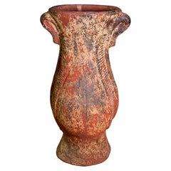 19th Century Mediterranean Studio Terracotta Floor Vase with Stylized Seahorses