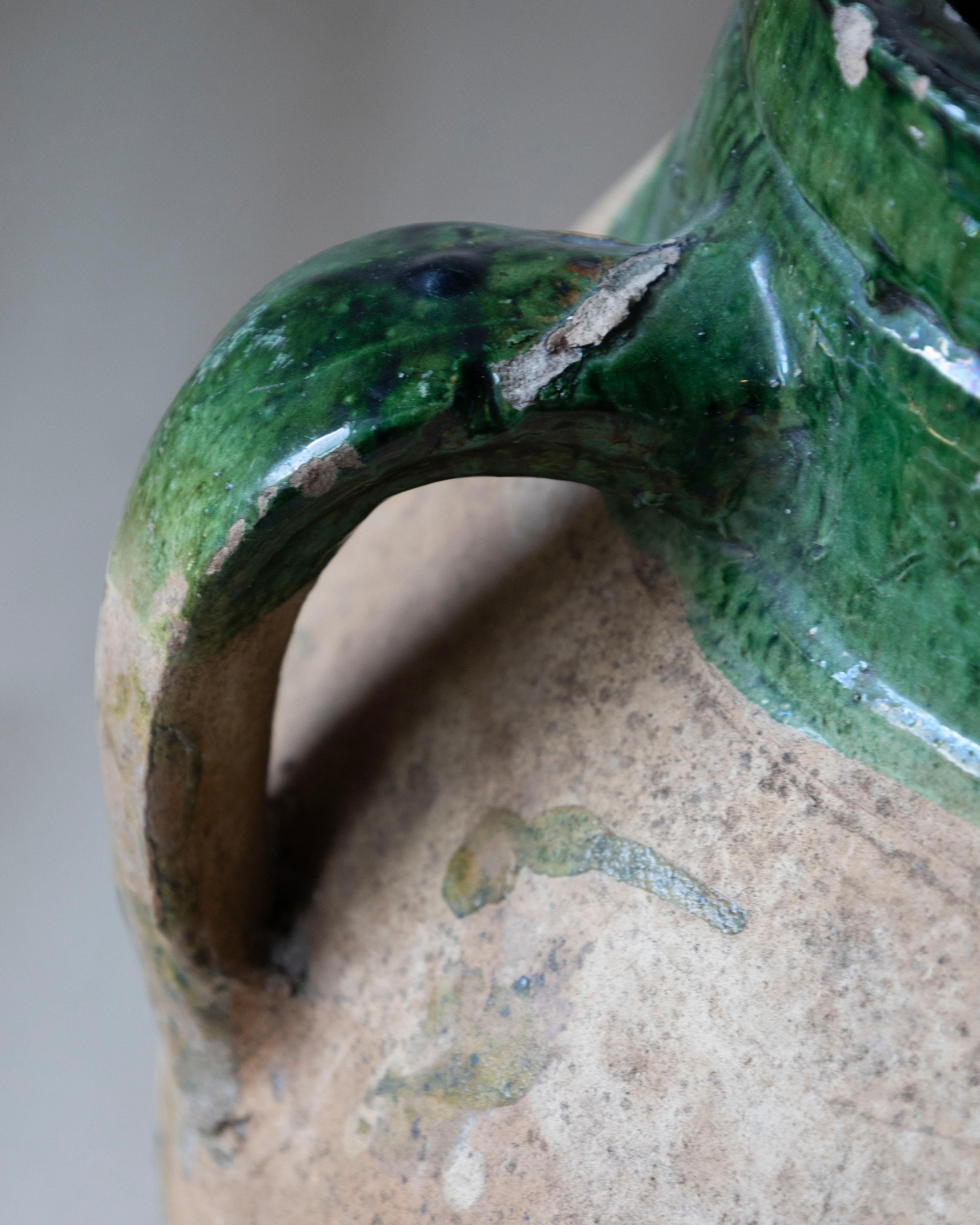 19th Century Mediterranean Terracotta Jar with Green Glazed Rim and Handles For Sale 6