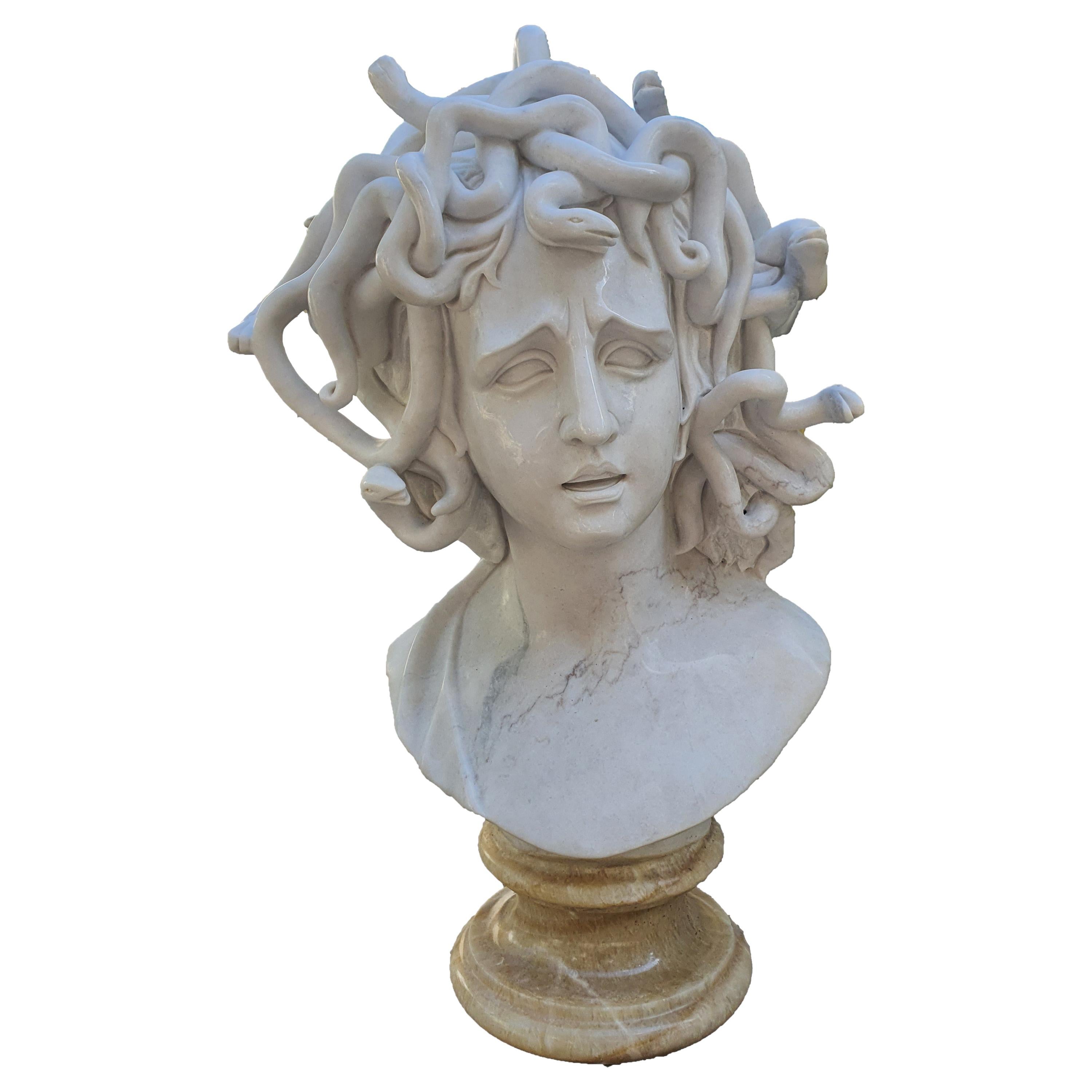 19th Century Medusa Marble Bust with Onyx Base