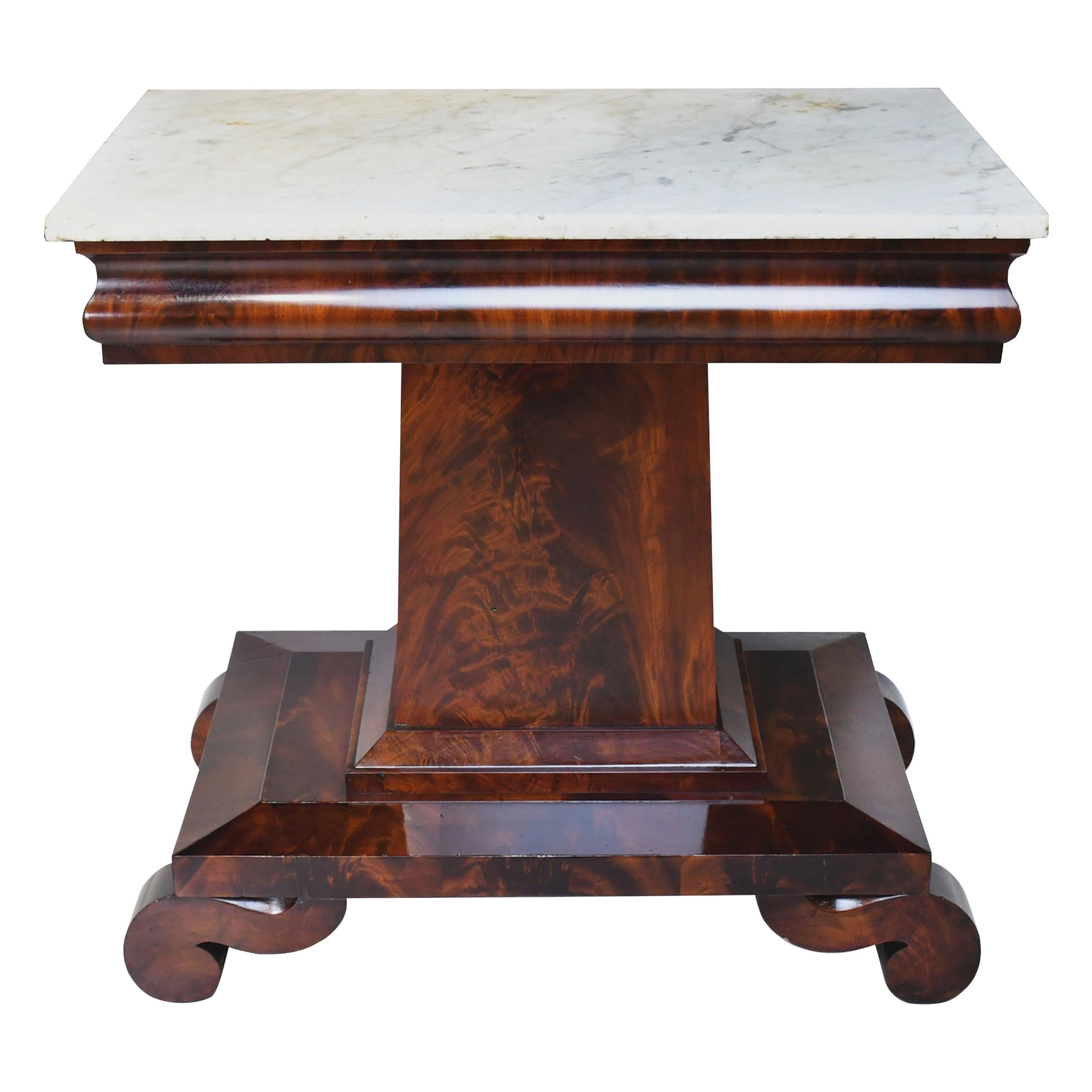 19th Century Meeks American Empire Mahogany Console Table with Carrara Marble