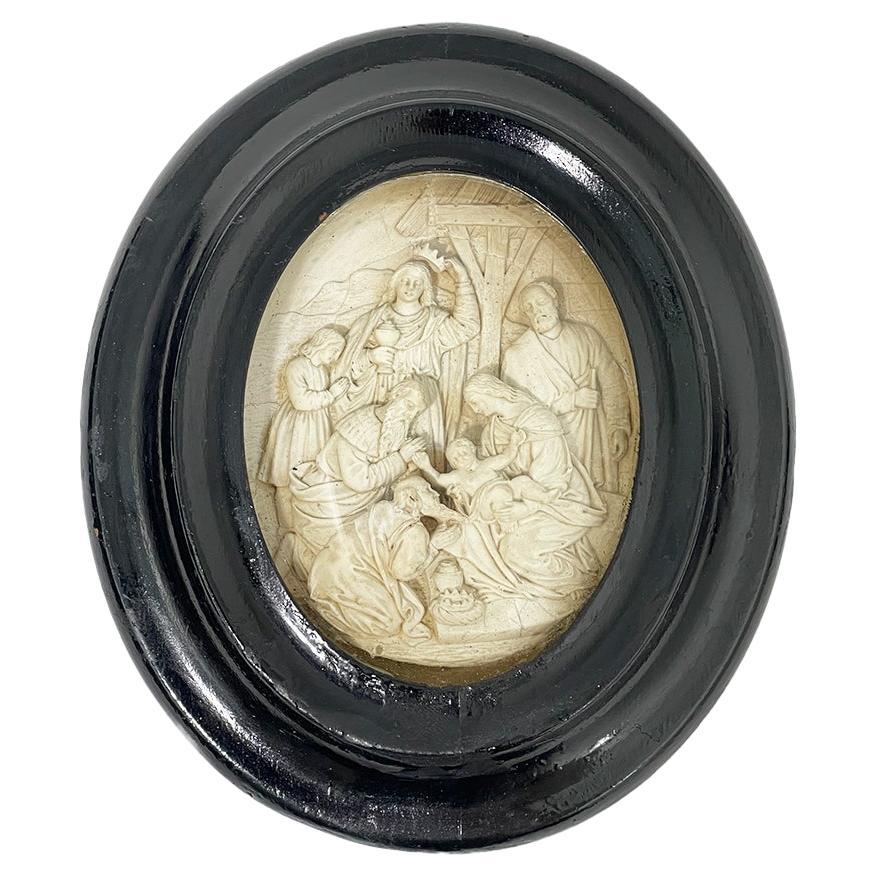 19th Century Meerschaum with Scene, Birth of Christ in Frame For Sale