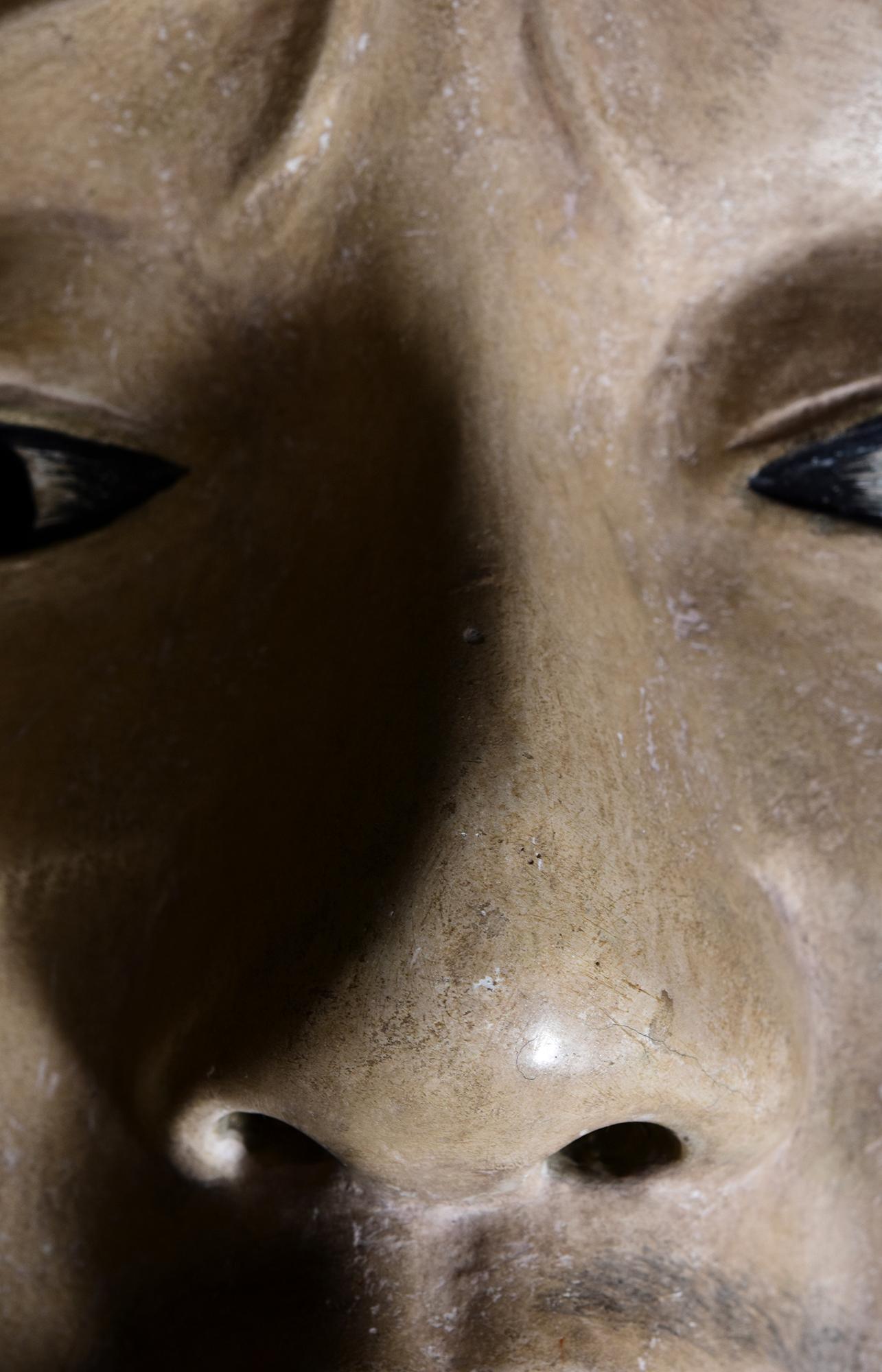 19th Century, Meiji, Antique Japanese Wooden Noh Mask 1