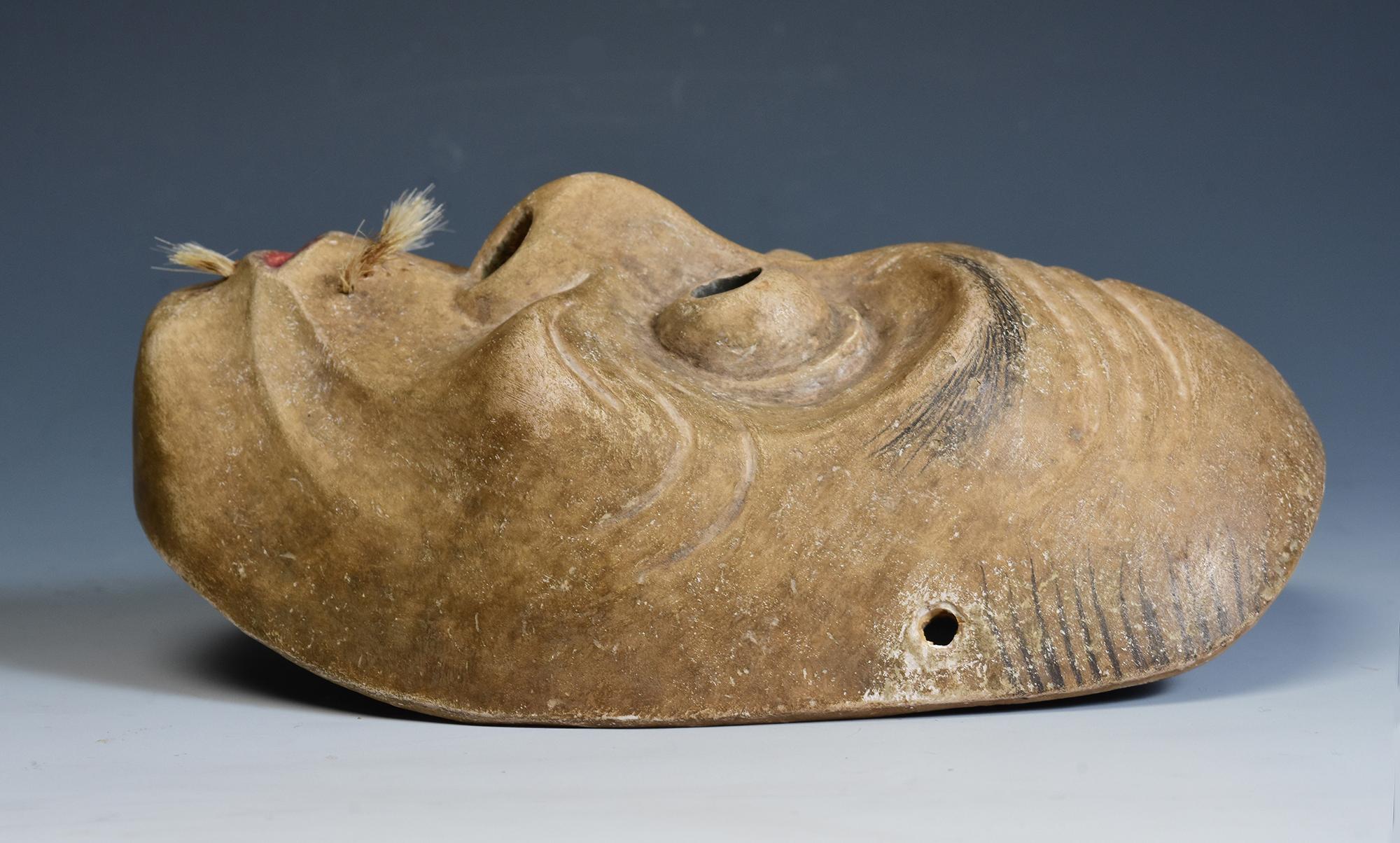 19th Century, Meiji, Antique Japanese Wooden Noh Mask For Sale 4