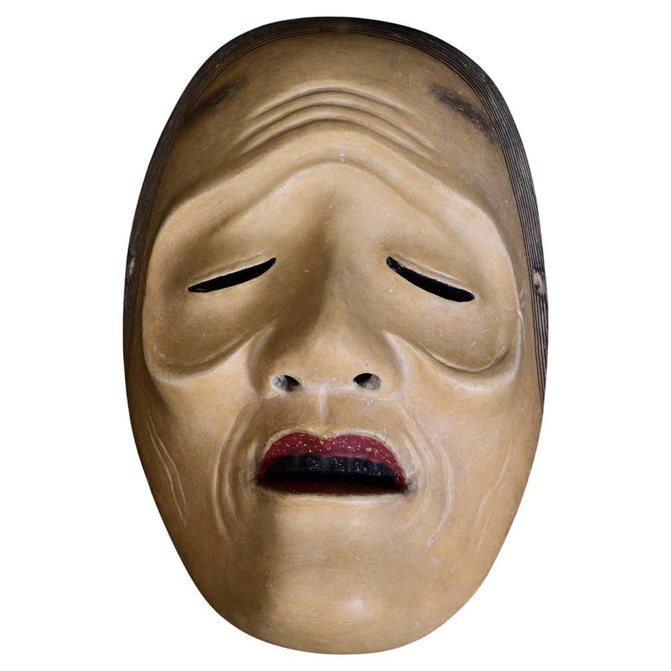 Japanese Antique Edo Hand Carved Wood Noh Theater Mask Otobide 17th ...