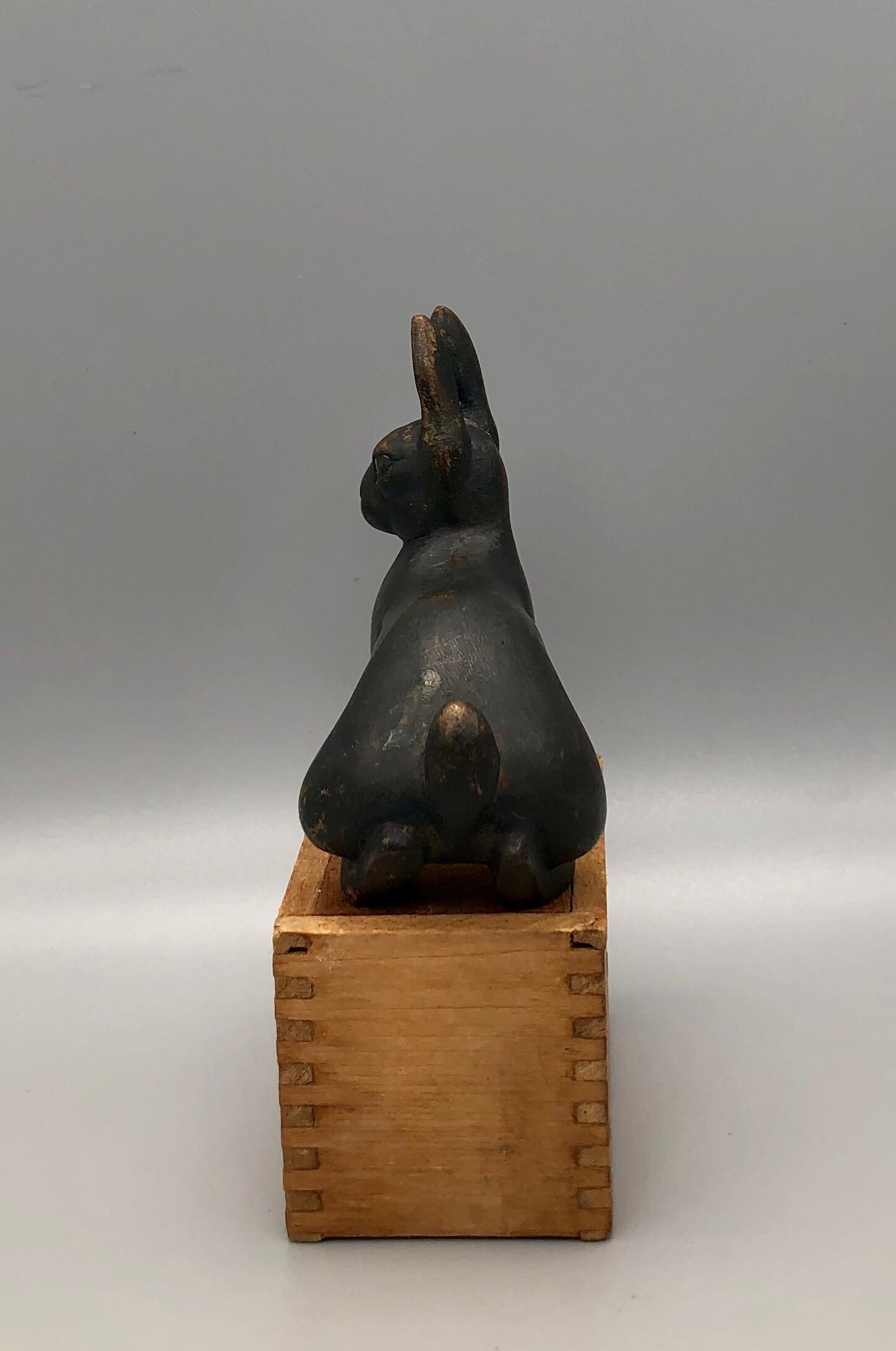 Japanese 19th Century Meiji Era Cast Bronze Rabbit Statue For Sale