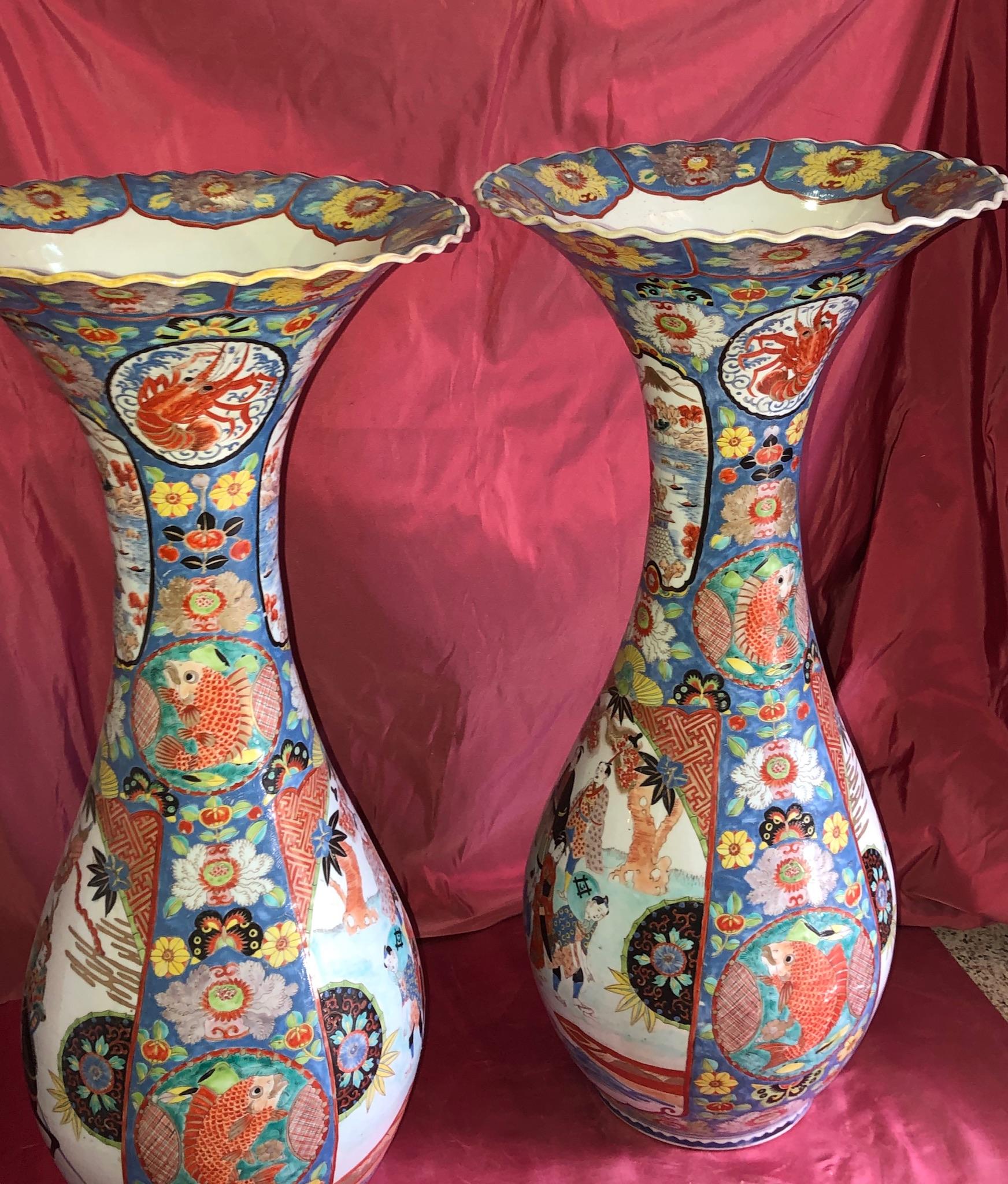 Japonisme 19th Century Meiji Imari Palace Vases a Pair For Sale