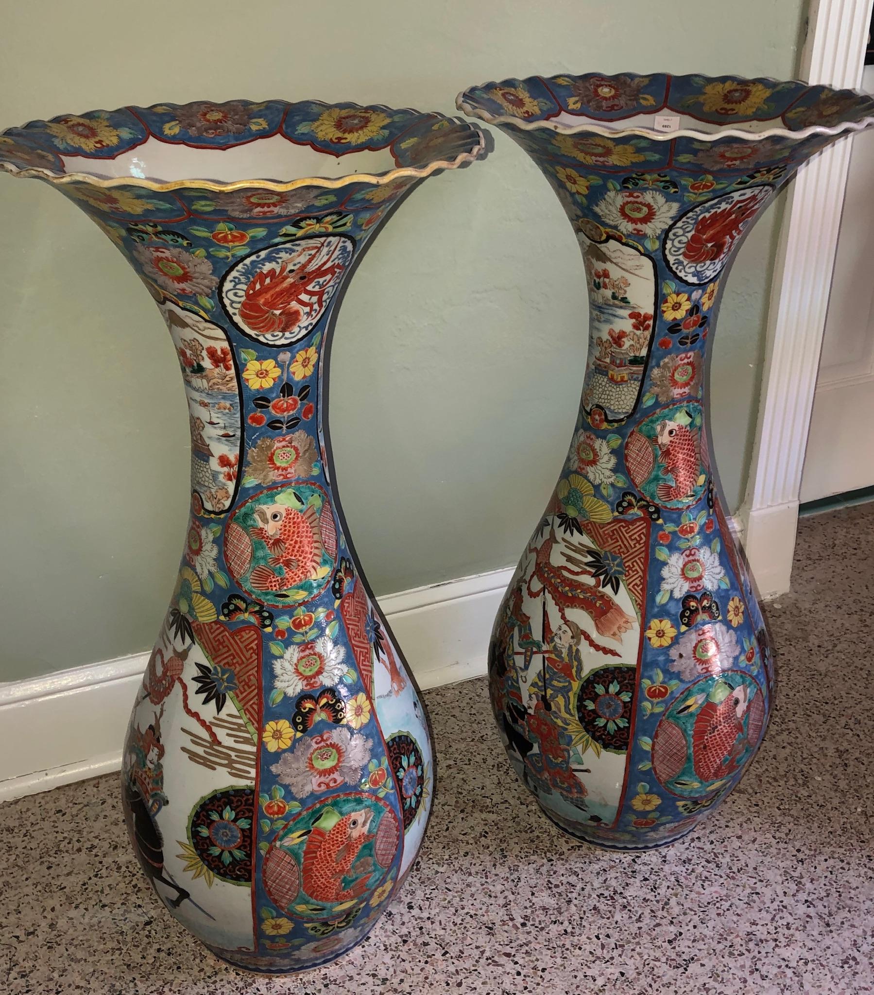 Japanese 19th Century Meiji Imari Palace Vases a Pair For Sale
