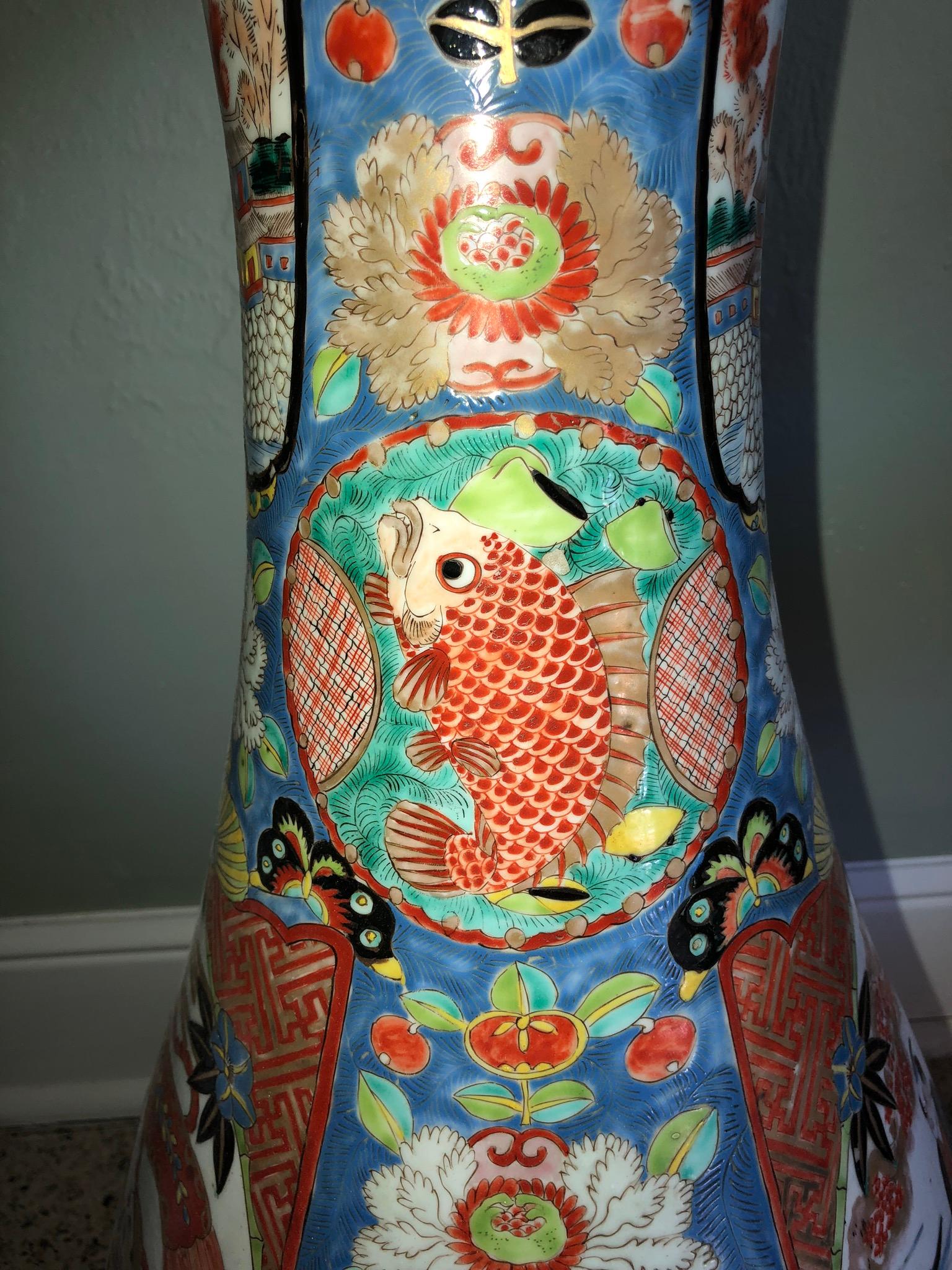 Hand-Painted 19th Century Meiji Imari Palace Vases a Pair For Sale