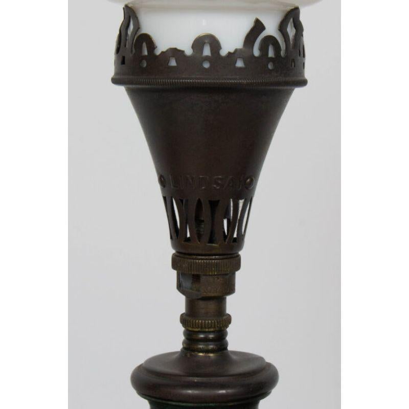 Meiji Japanese Bronze Table Lamp. Dark Patinated Bronze, relief design of a crane. Restored and rewired,bronze has been wax polished to clean and protect the original patina. C. 1880. Japanese bronze, produced for export, American Lamp. Burner