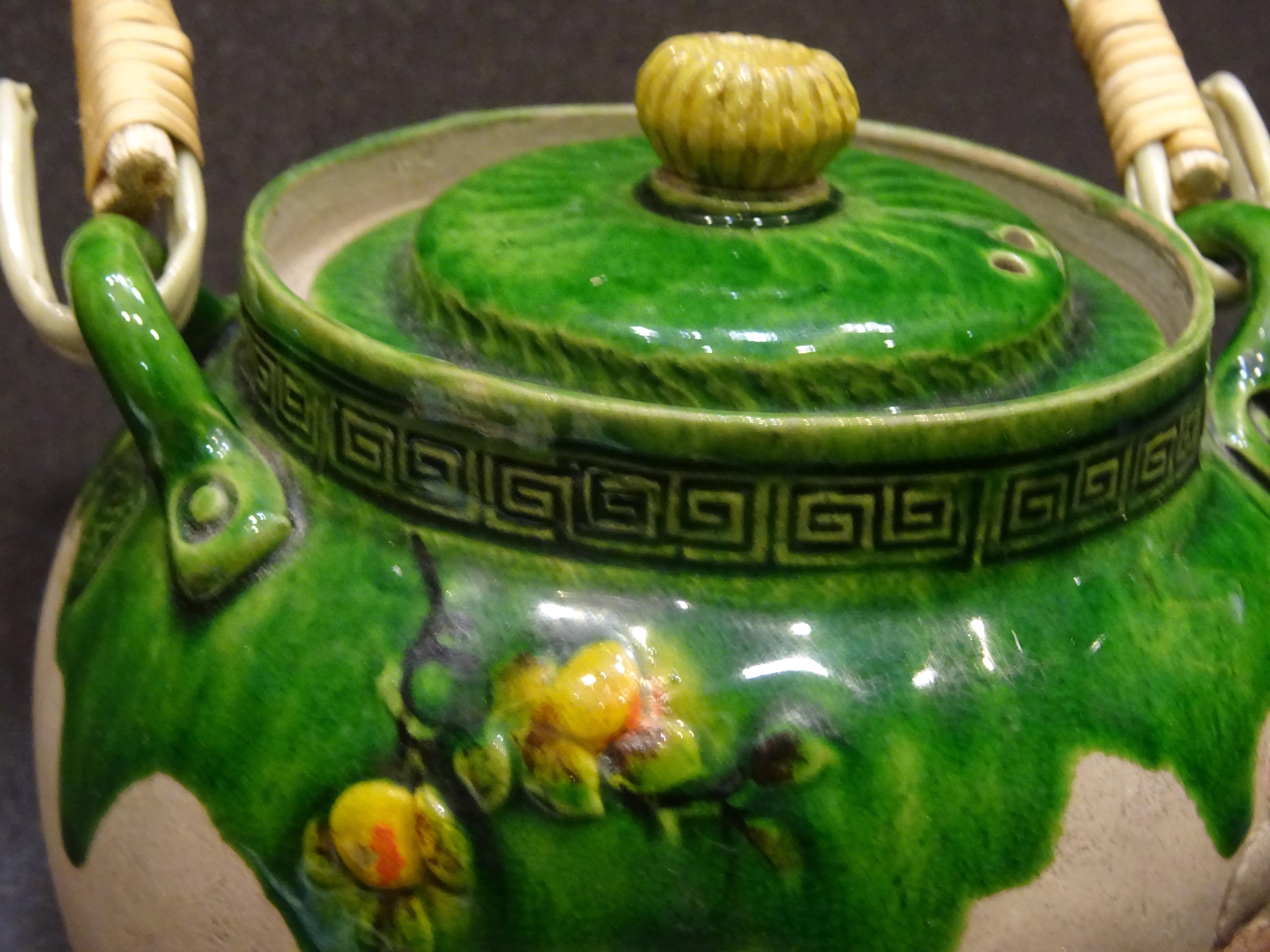 19th Century Meiji Japanese Green Ceramic with Monkeys Teapot with Mark of Banko 3