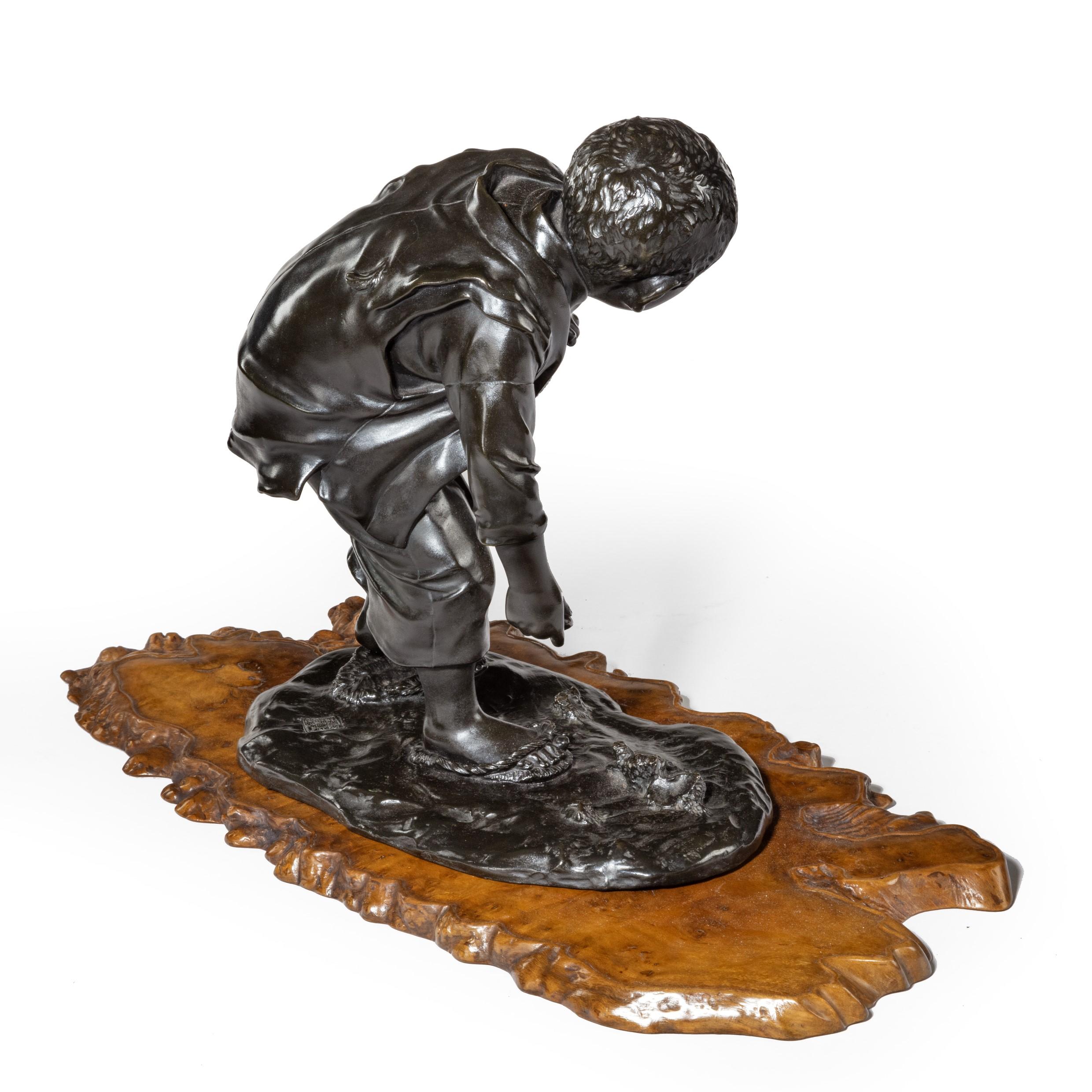 19th Century Meiji Period Bronze of a Boy Collecting Sweet Chestnuts by Seiya For Sale 3