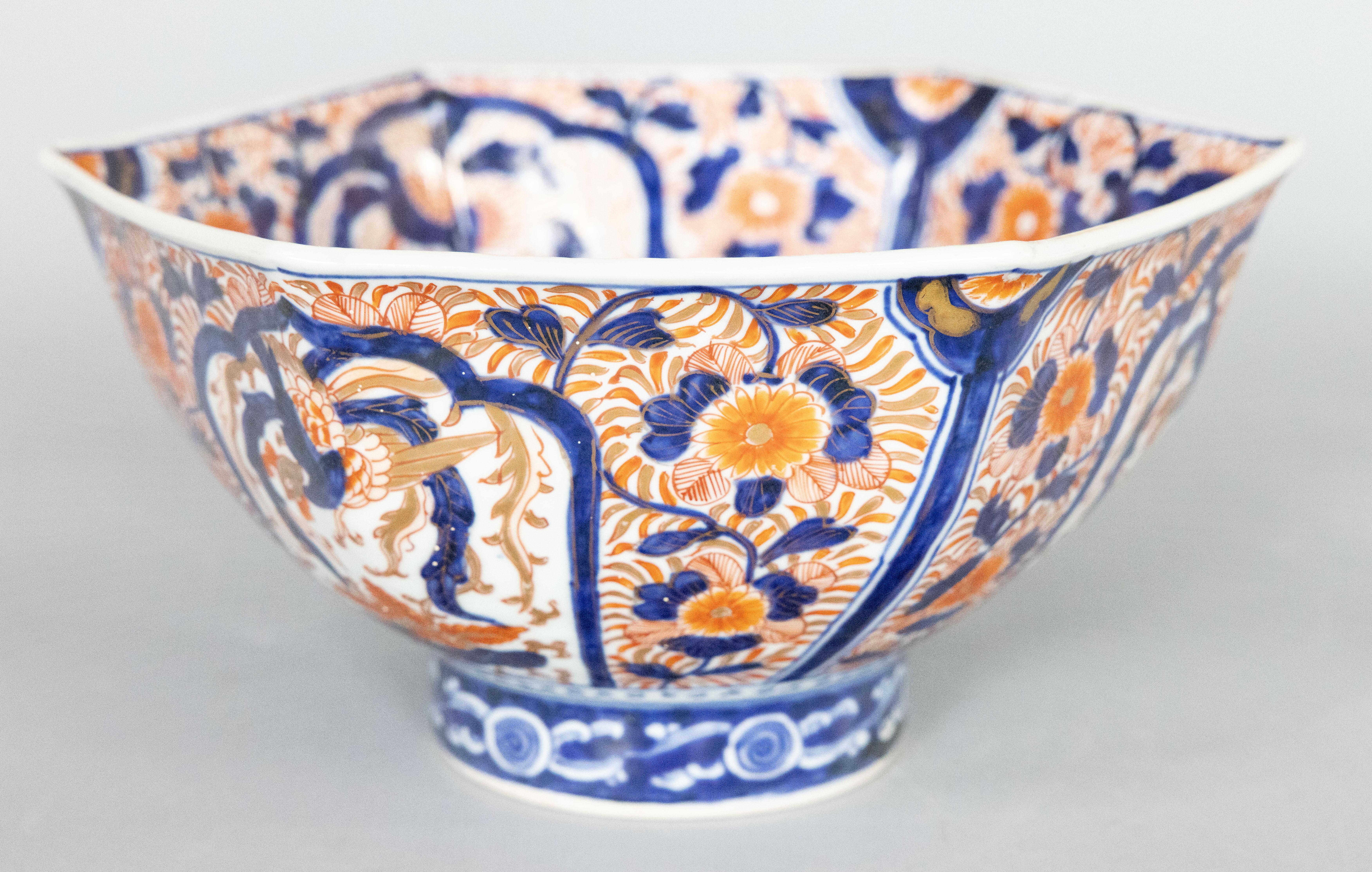 Hand-Painted 19th Century Meiji Period Japanese Imari Hexagonal Punch Bowl Centerpiece